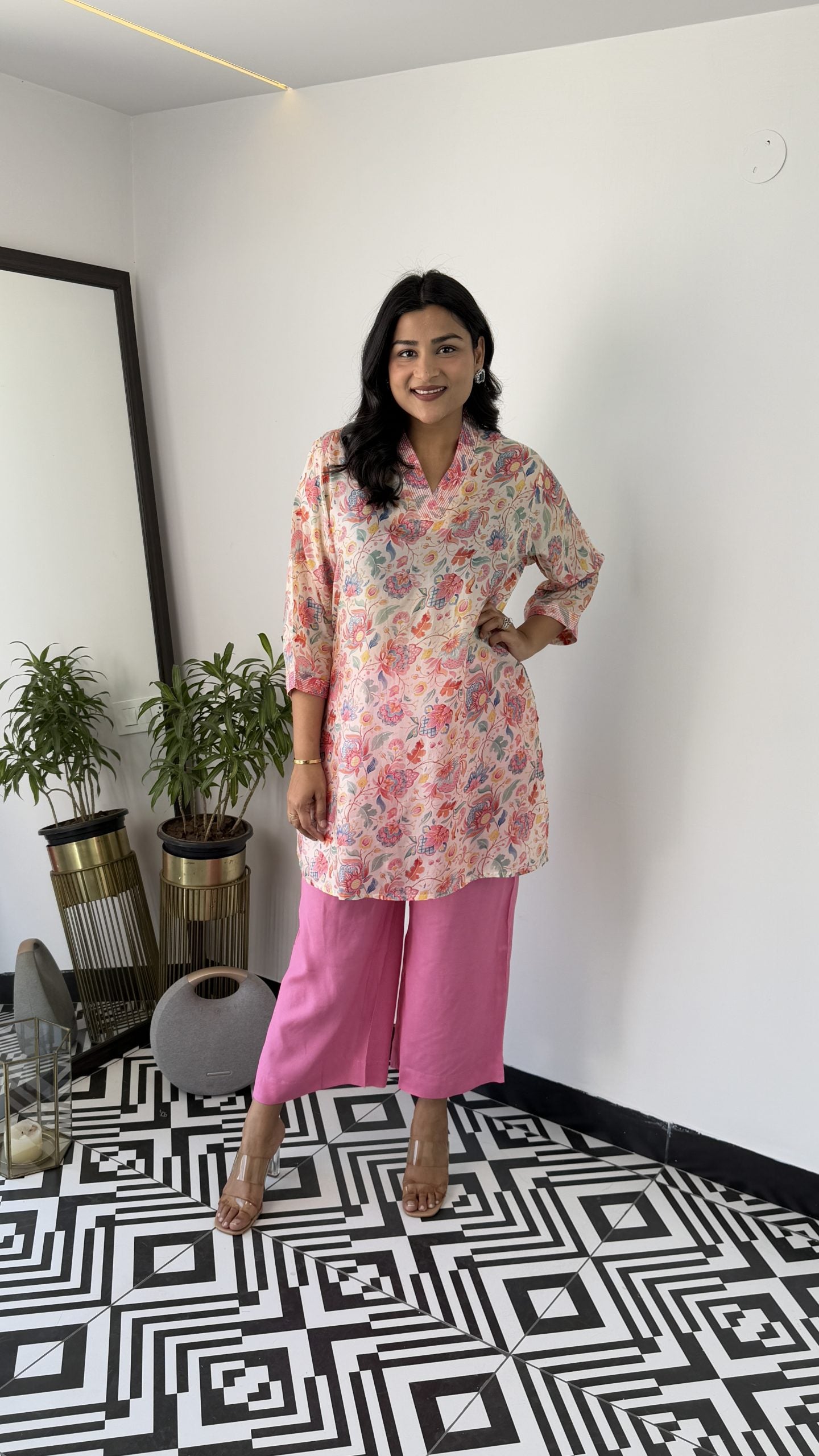 Melange Pink Floral Cord Set