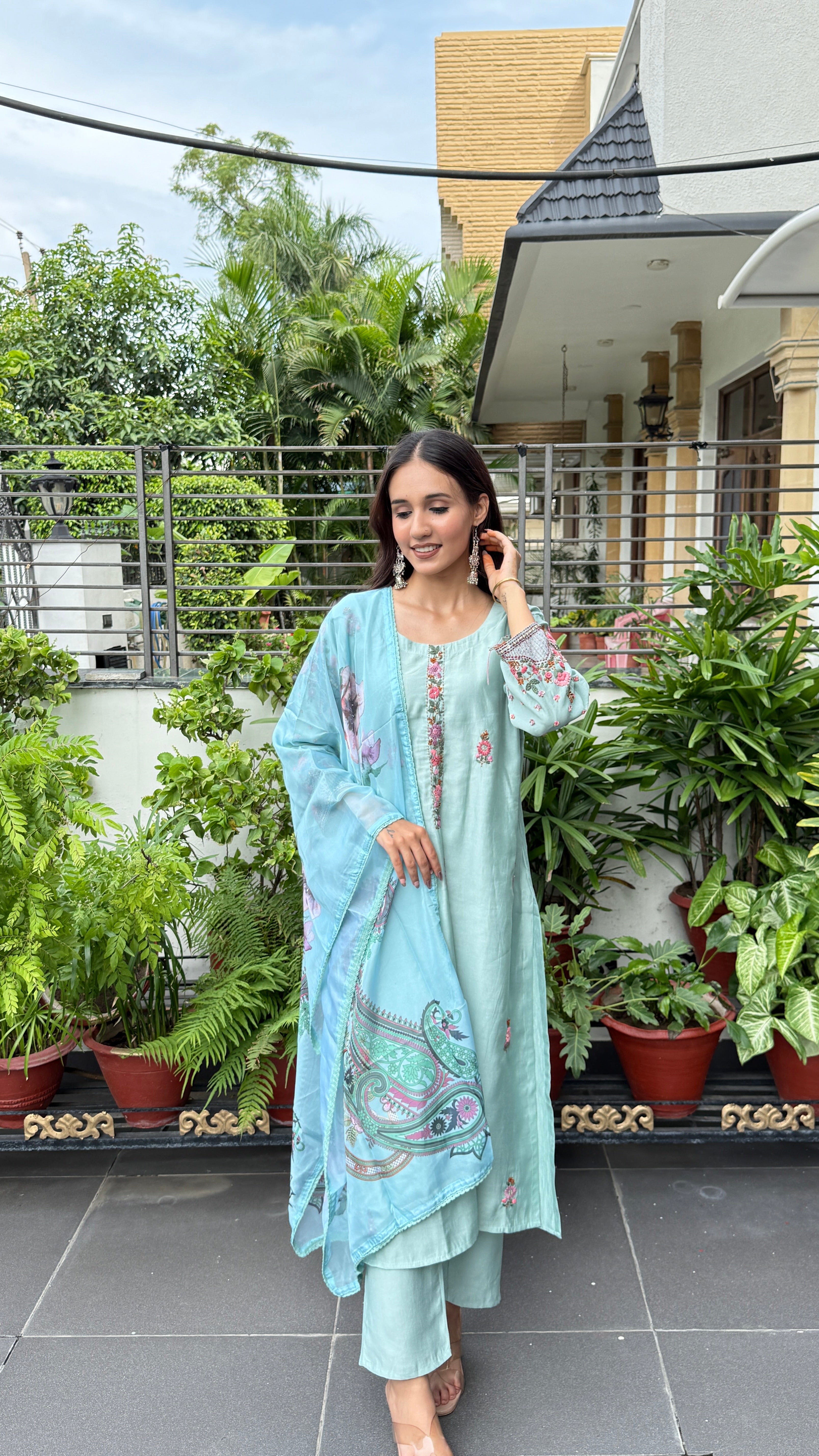 Blue Kantha Work Suit Set