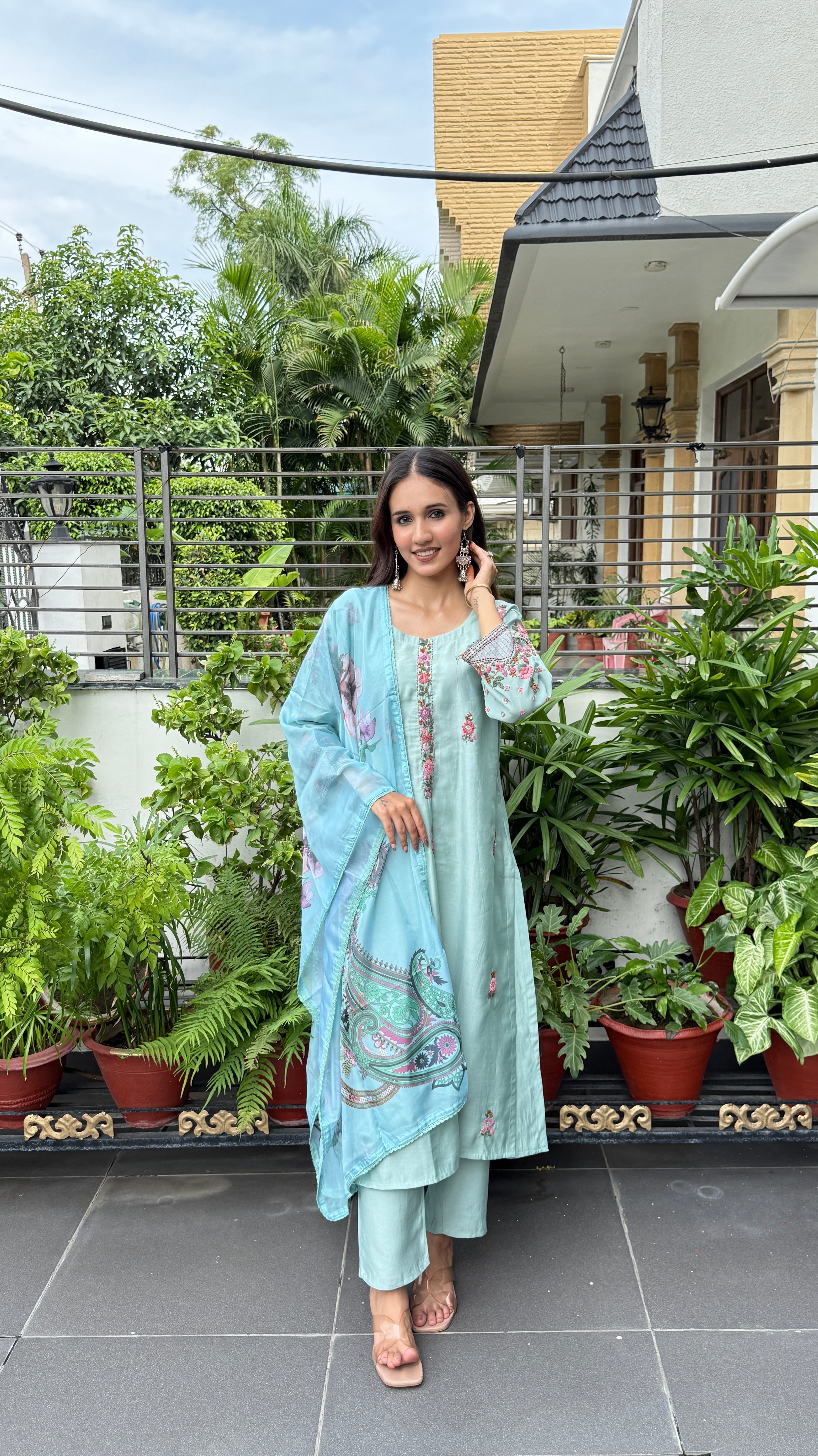 Blue Kantha Work Suit Set