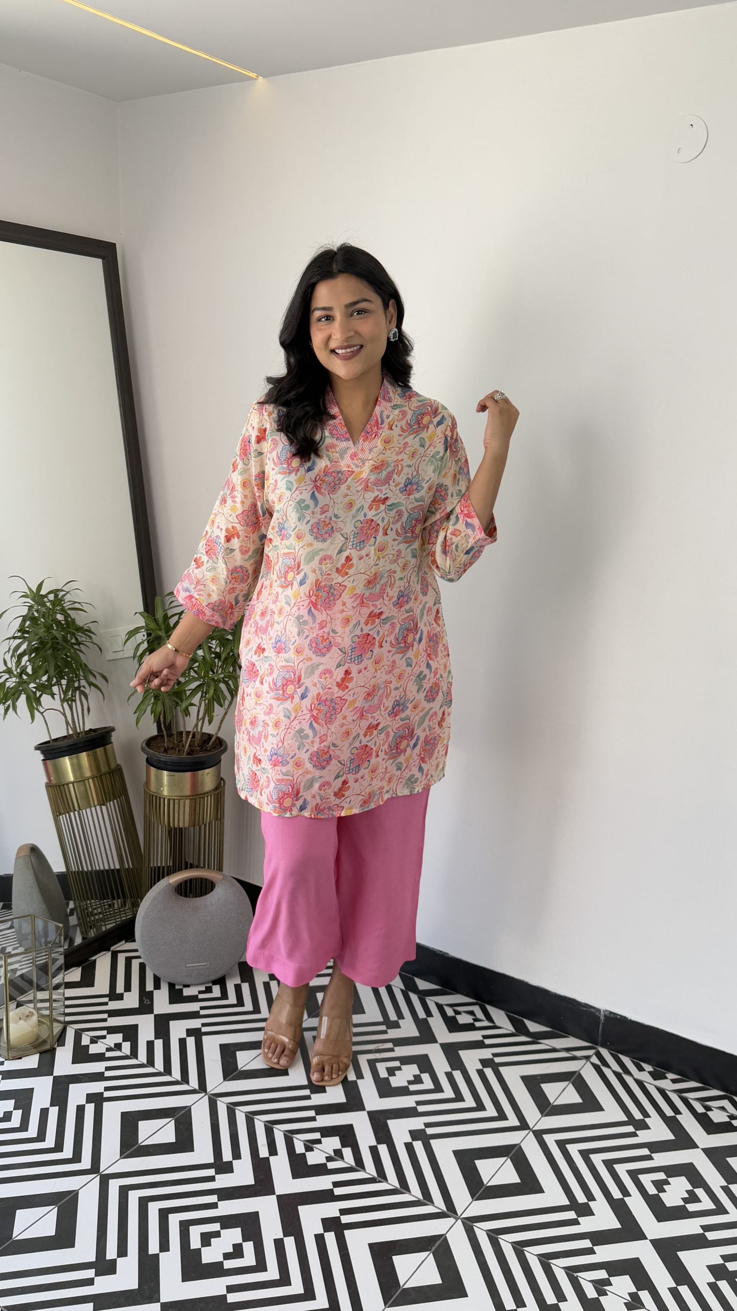 Melange Pink Floral Cord Set