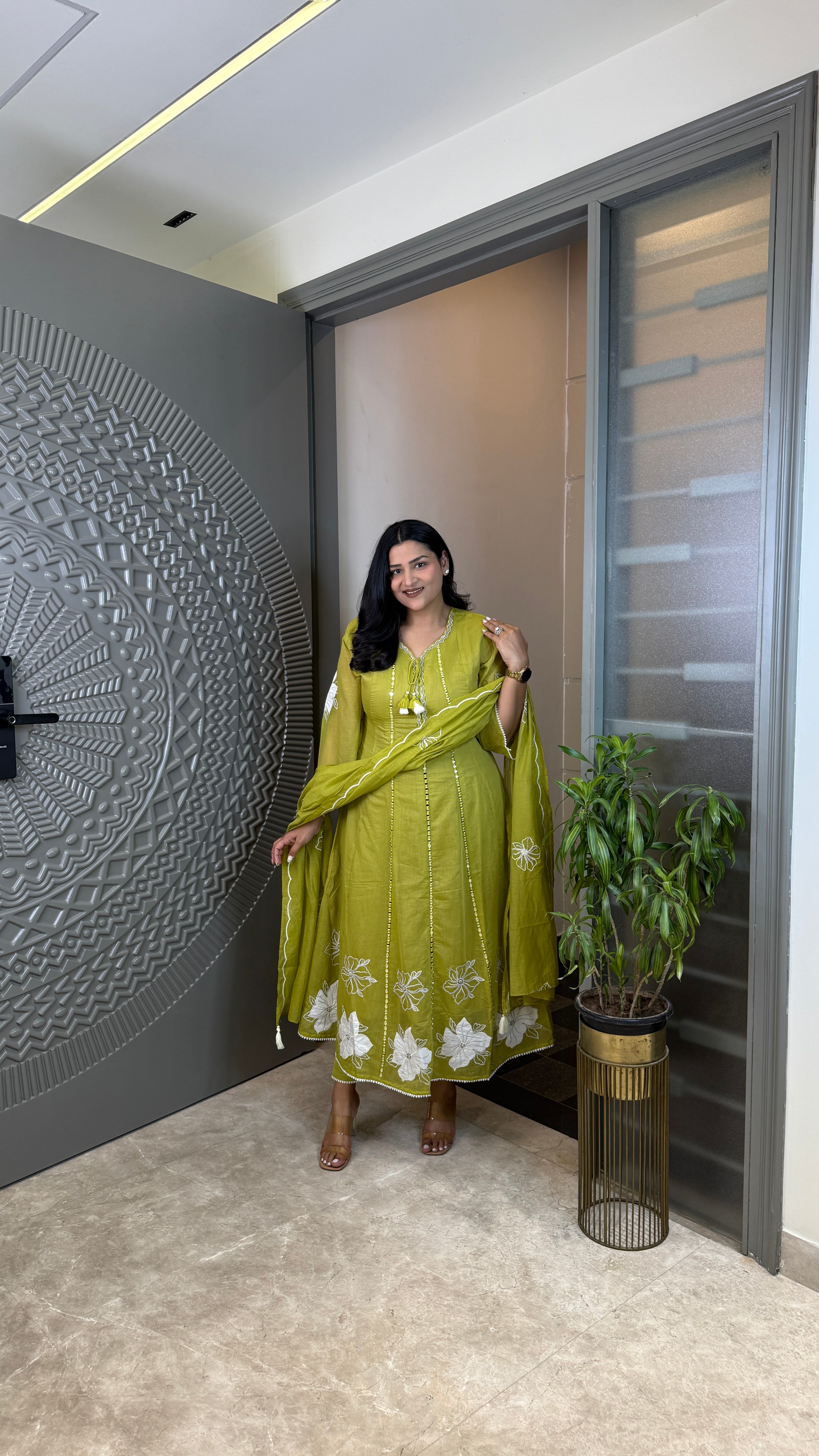 Lemon Anarkali Suit Set shrisa.in