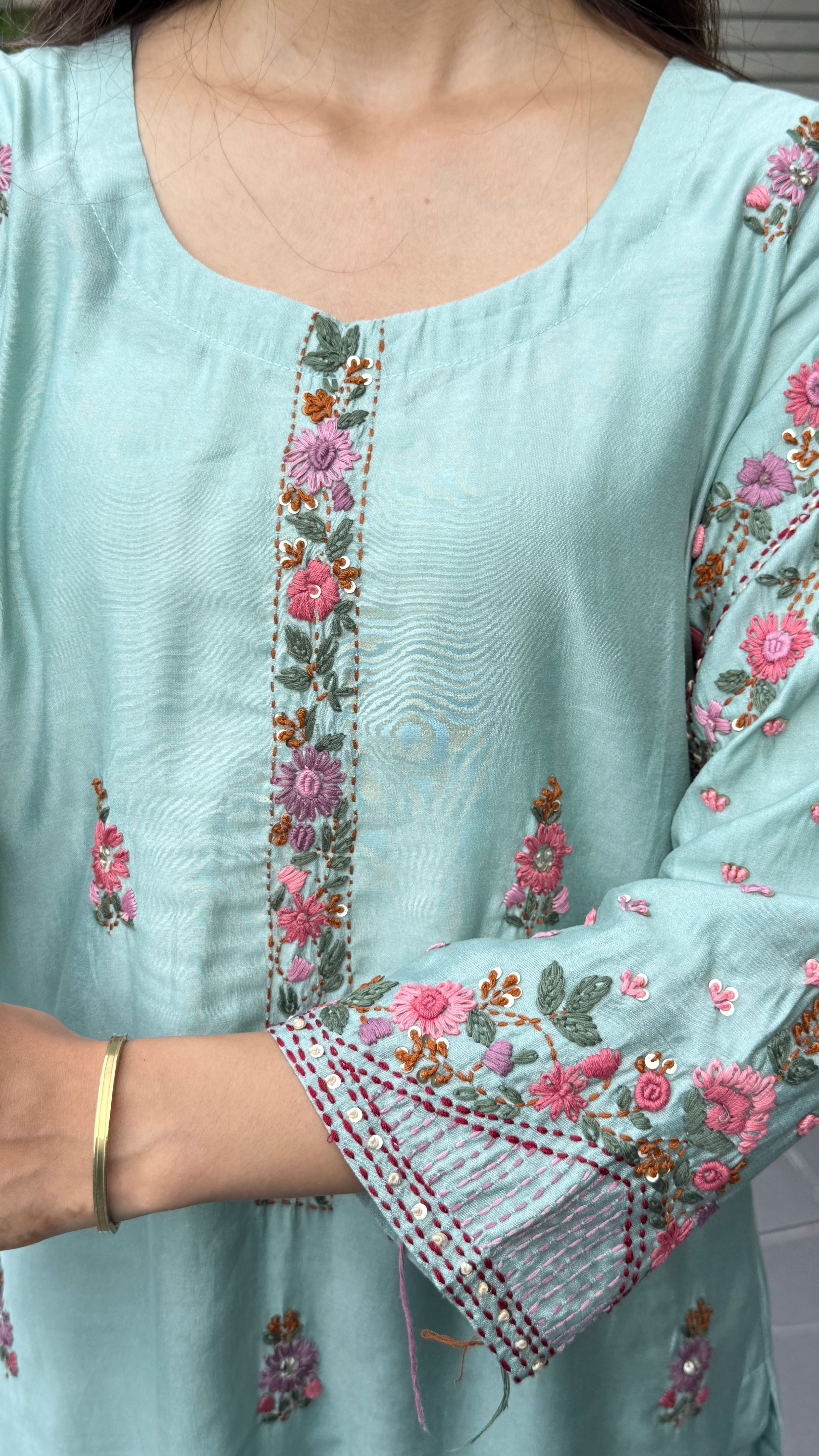 Blue Kantha Work Suit Set