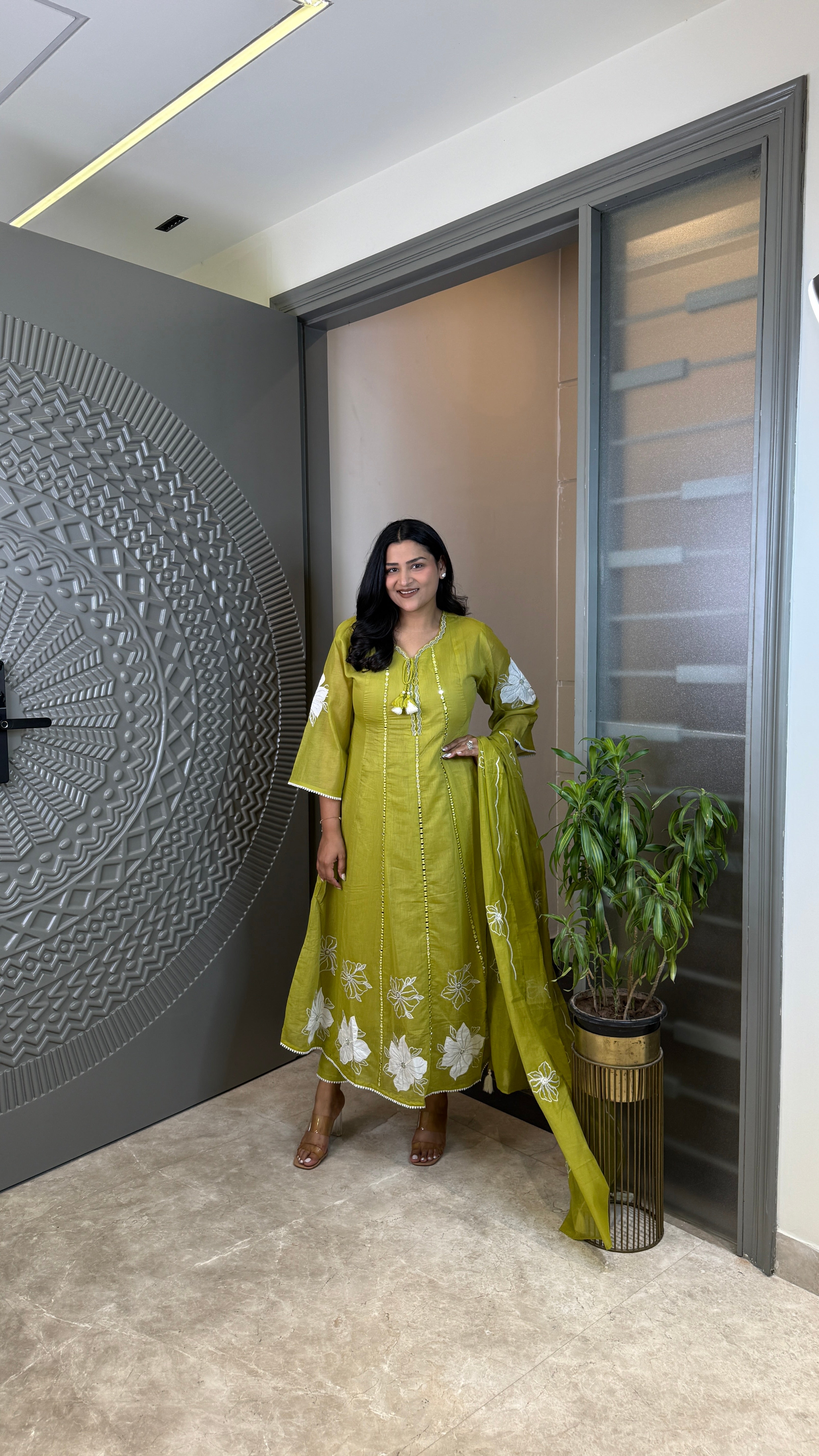 Lemon Anarkali Suit Set shrisa.in
