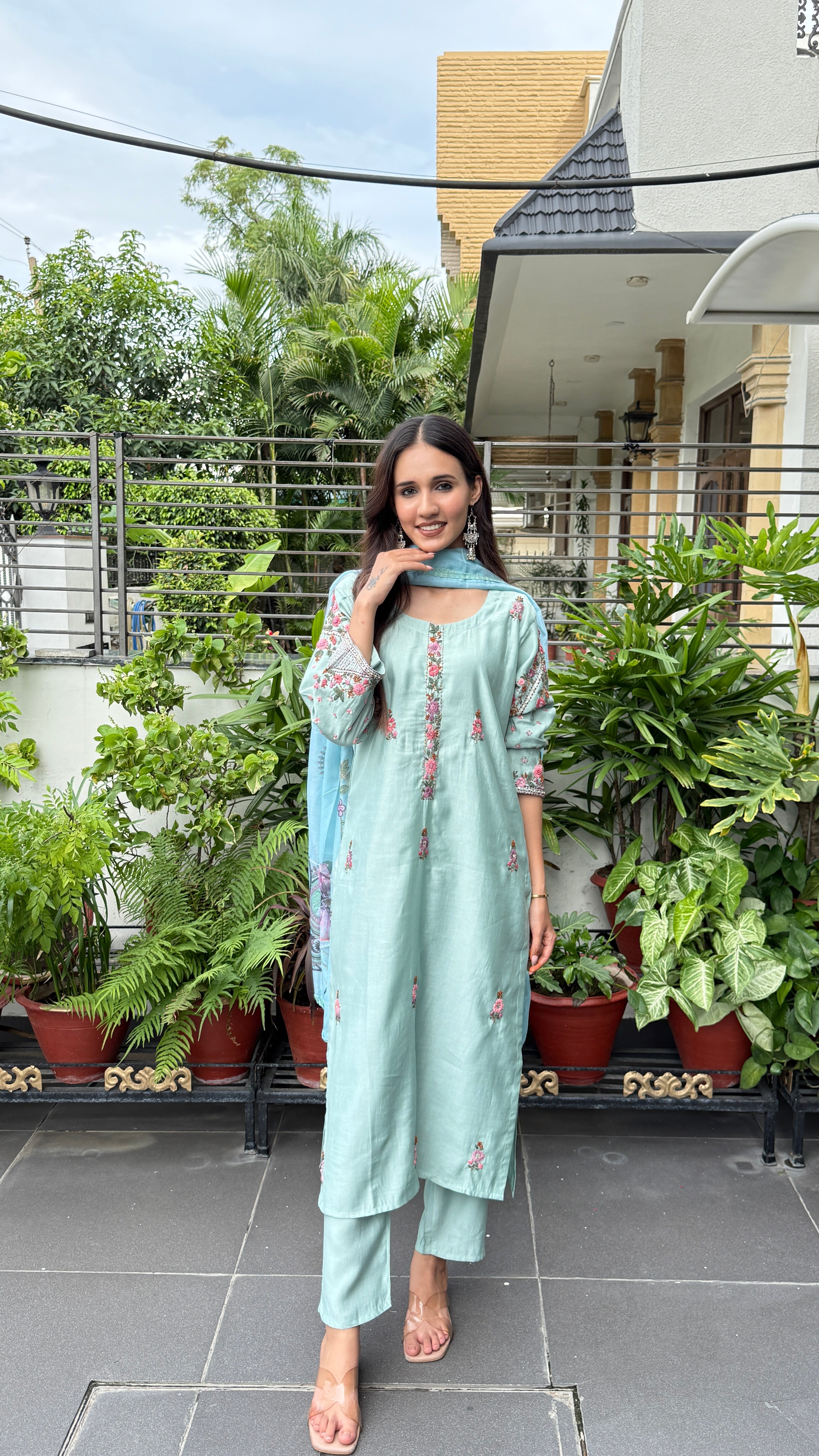 Blue Kantha Work Suit Set