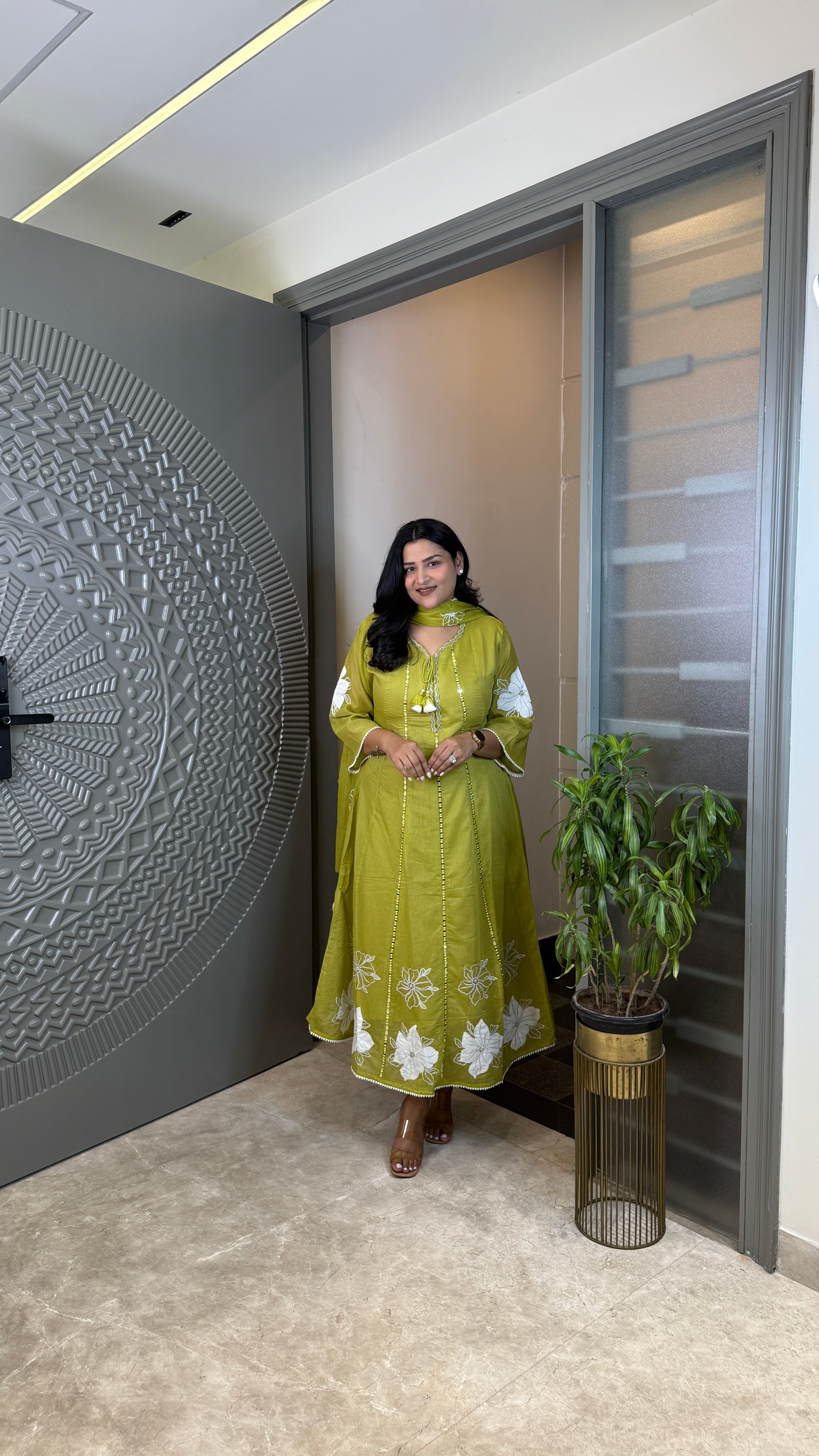 Lemon Anarkali Suit Set shrisa.in