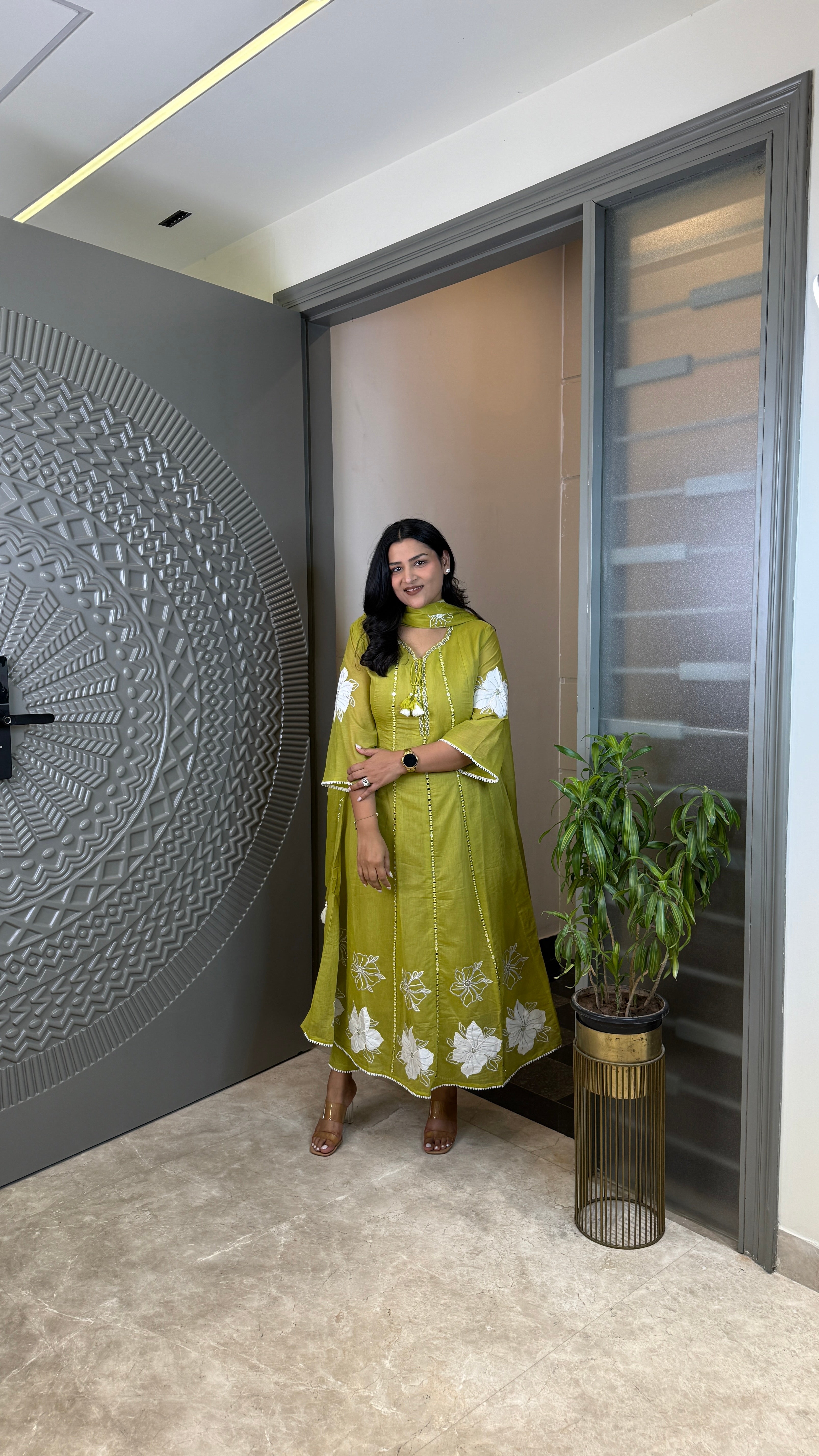 Lemon Anarkali Suit Set shrisa.in