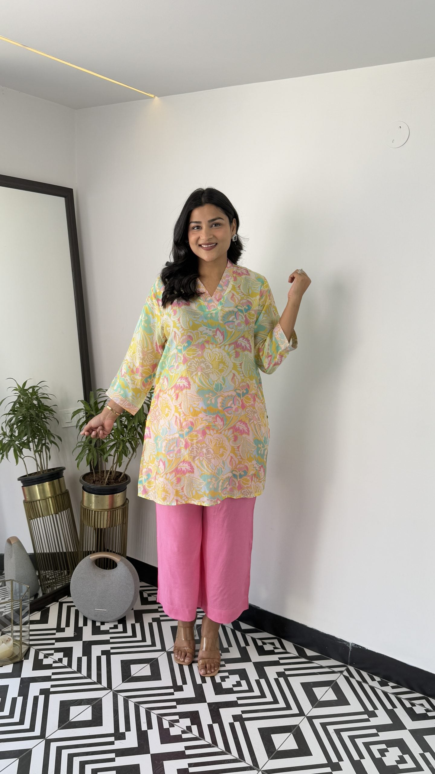 Melange Yellow Floral Cord Set