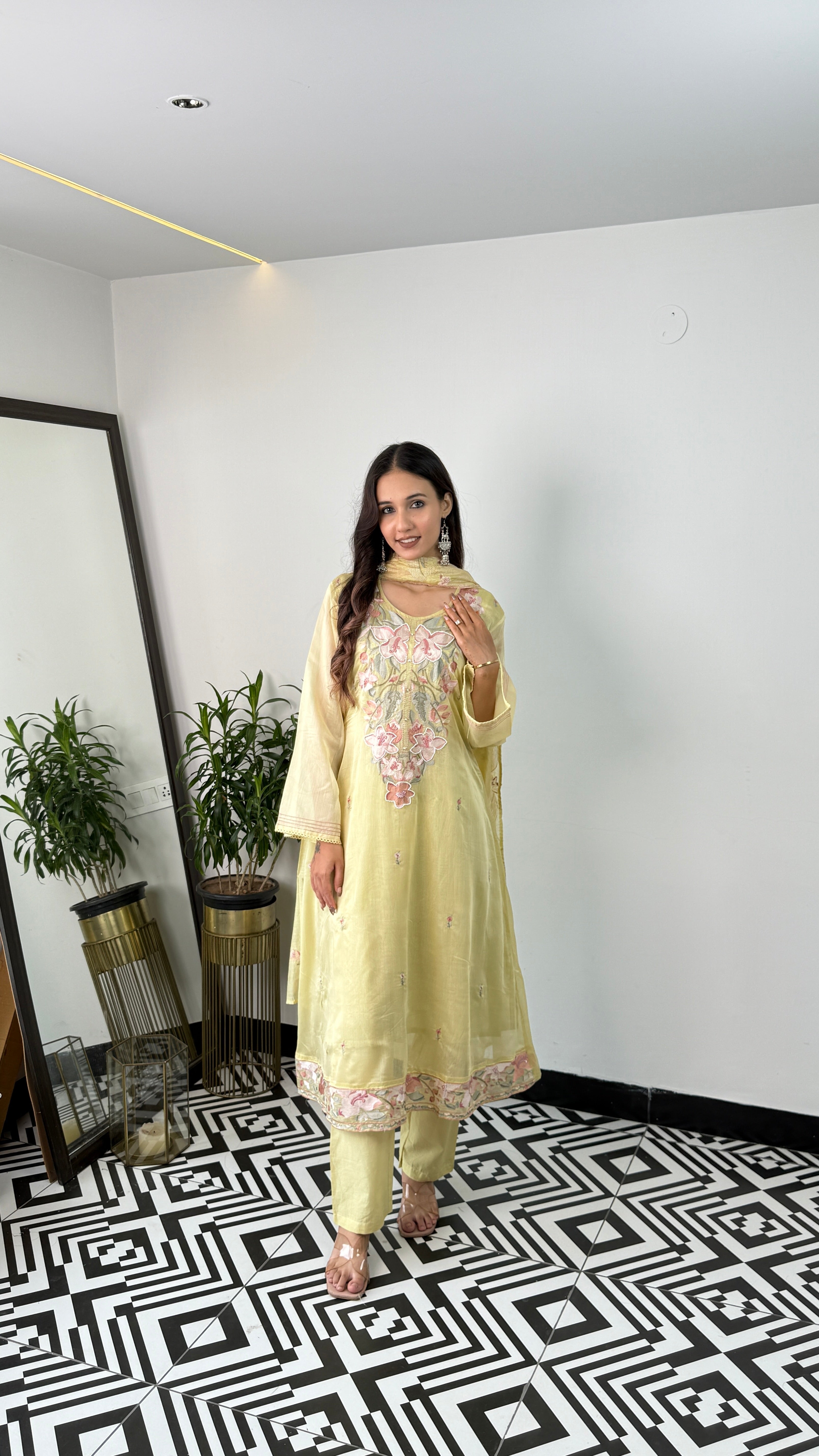 Lemon Threadwork Suit Set