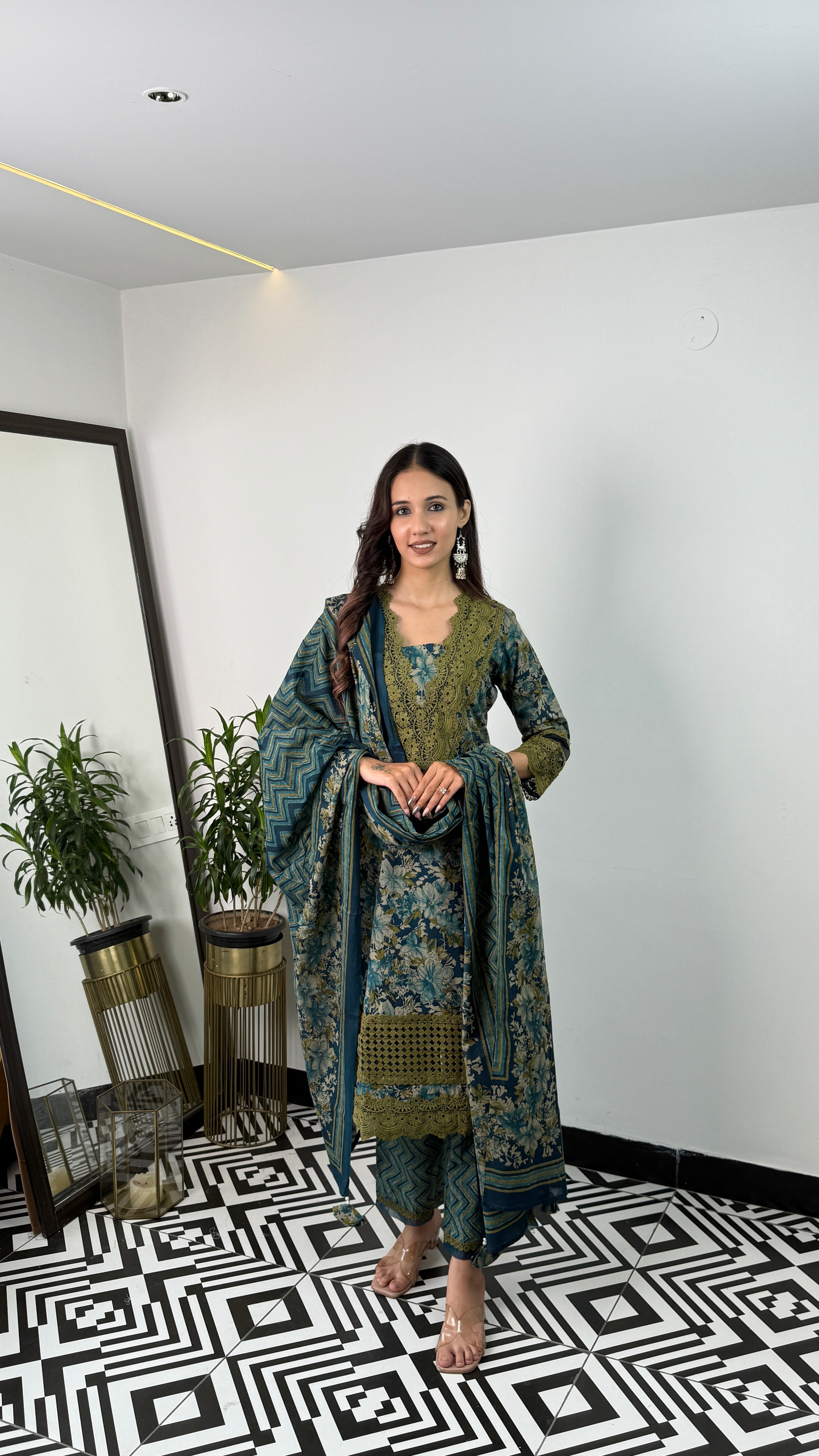 Teal & Green Lacework Suit Set