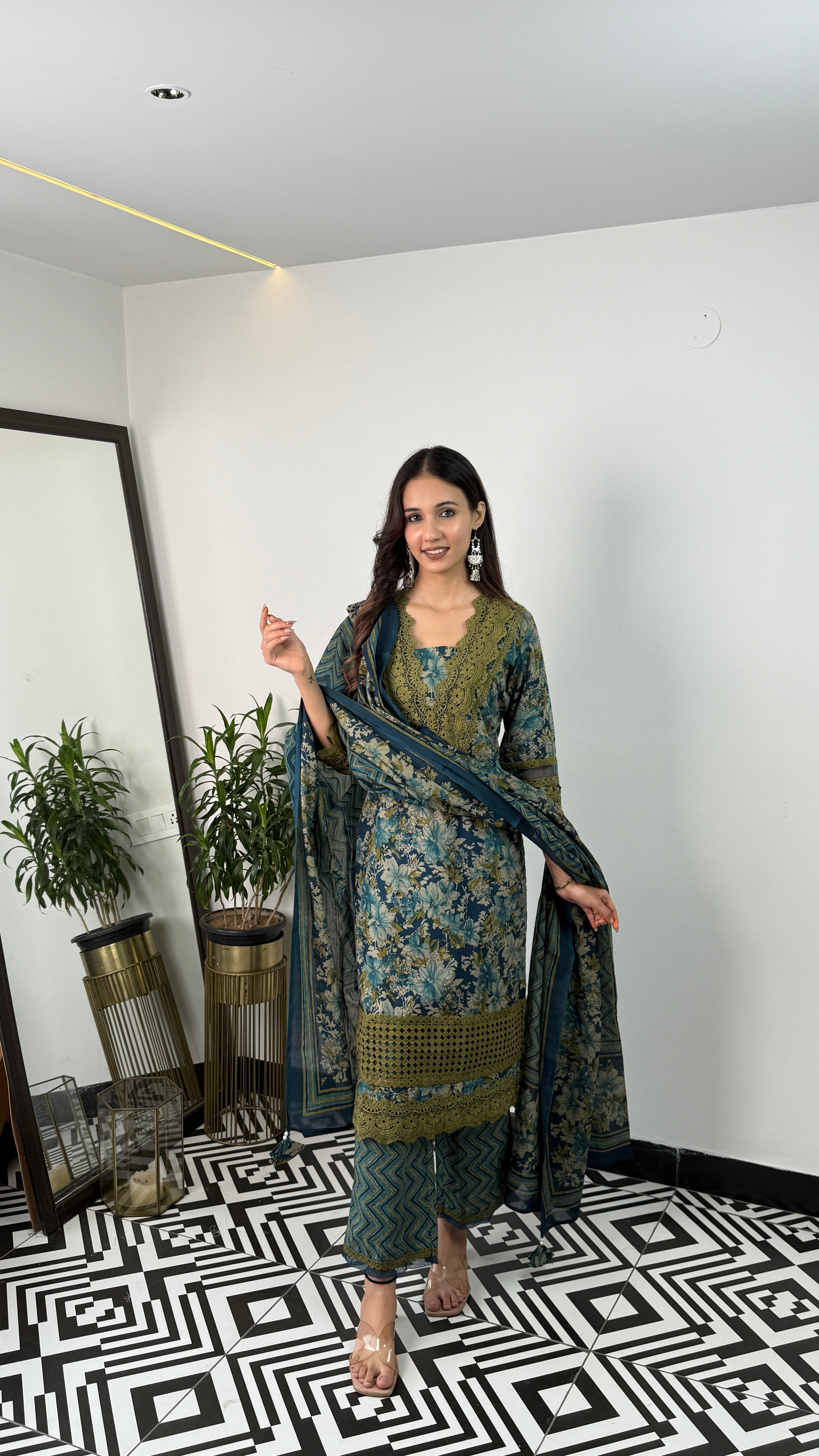 Teal & Green Lacework Suit Set