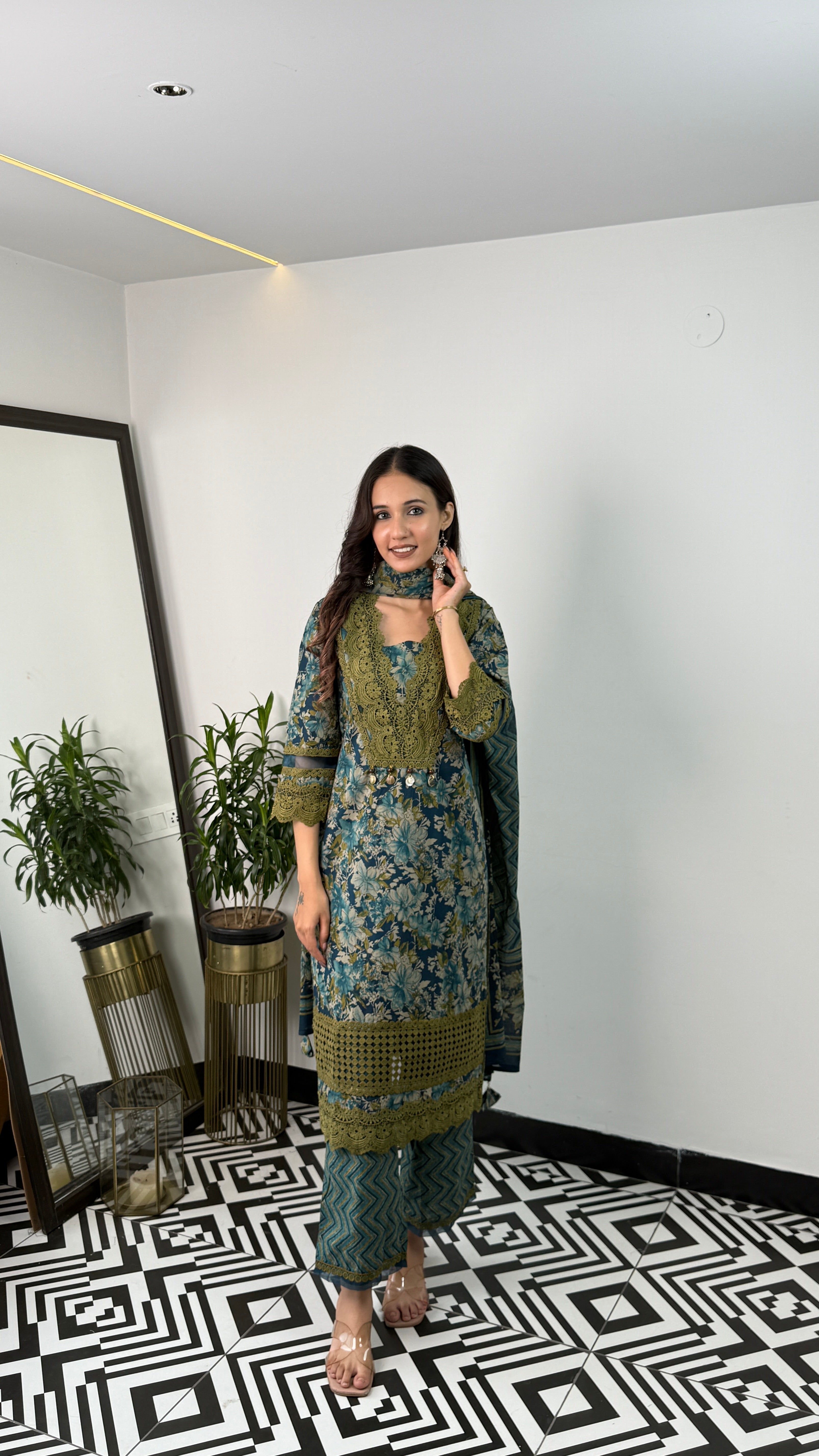 Teal & Green Lacework Suit Set