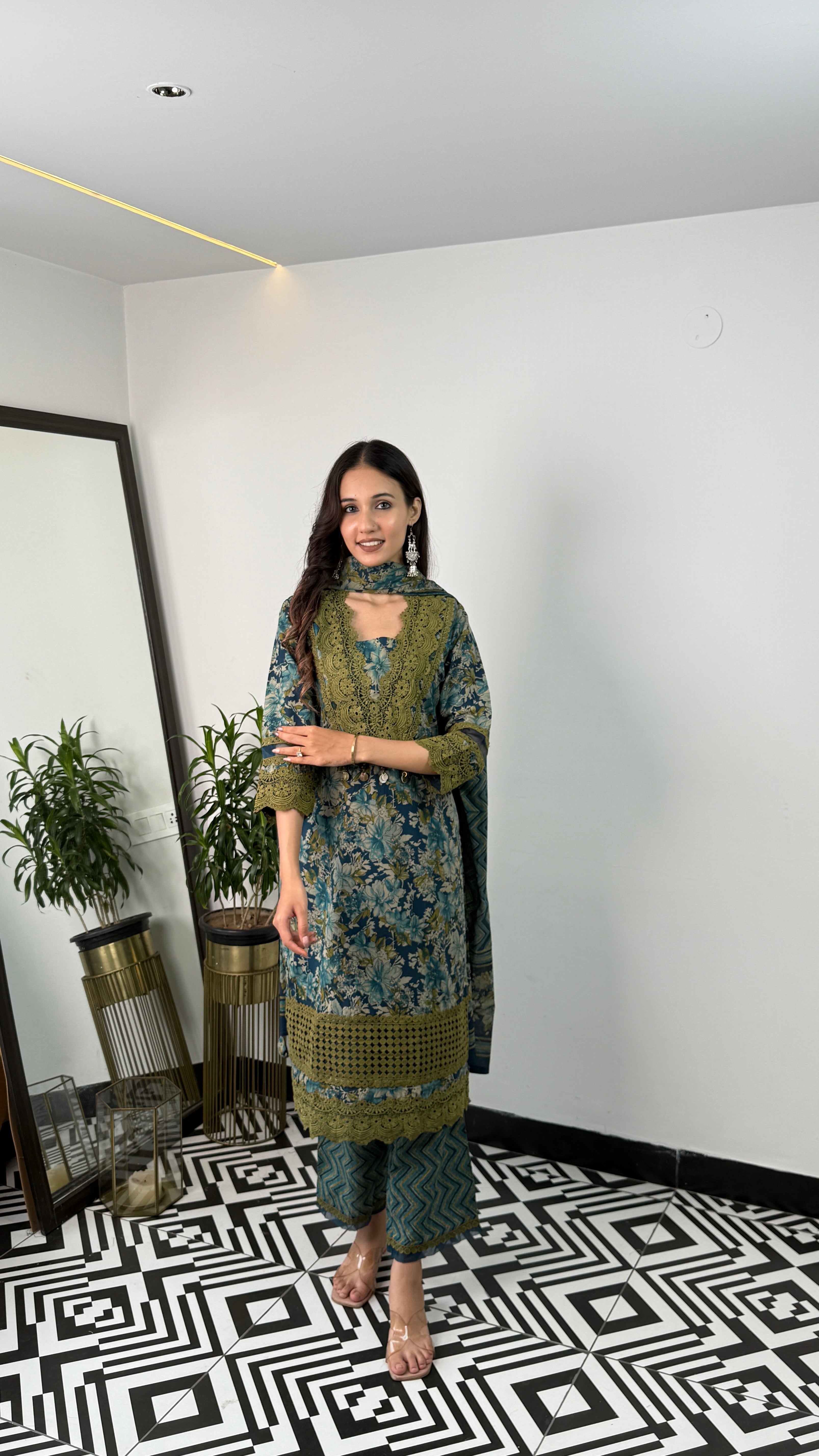 Teal & Green Lacework Suit Set