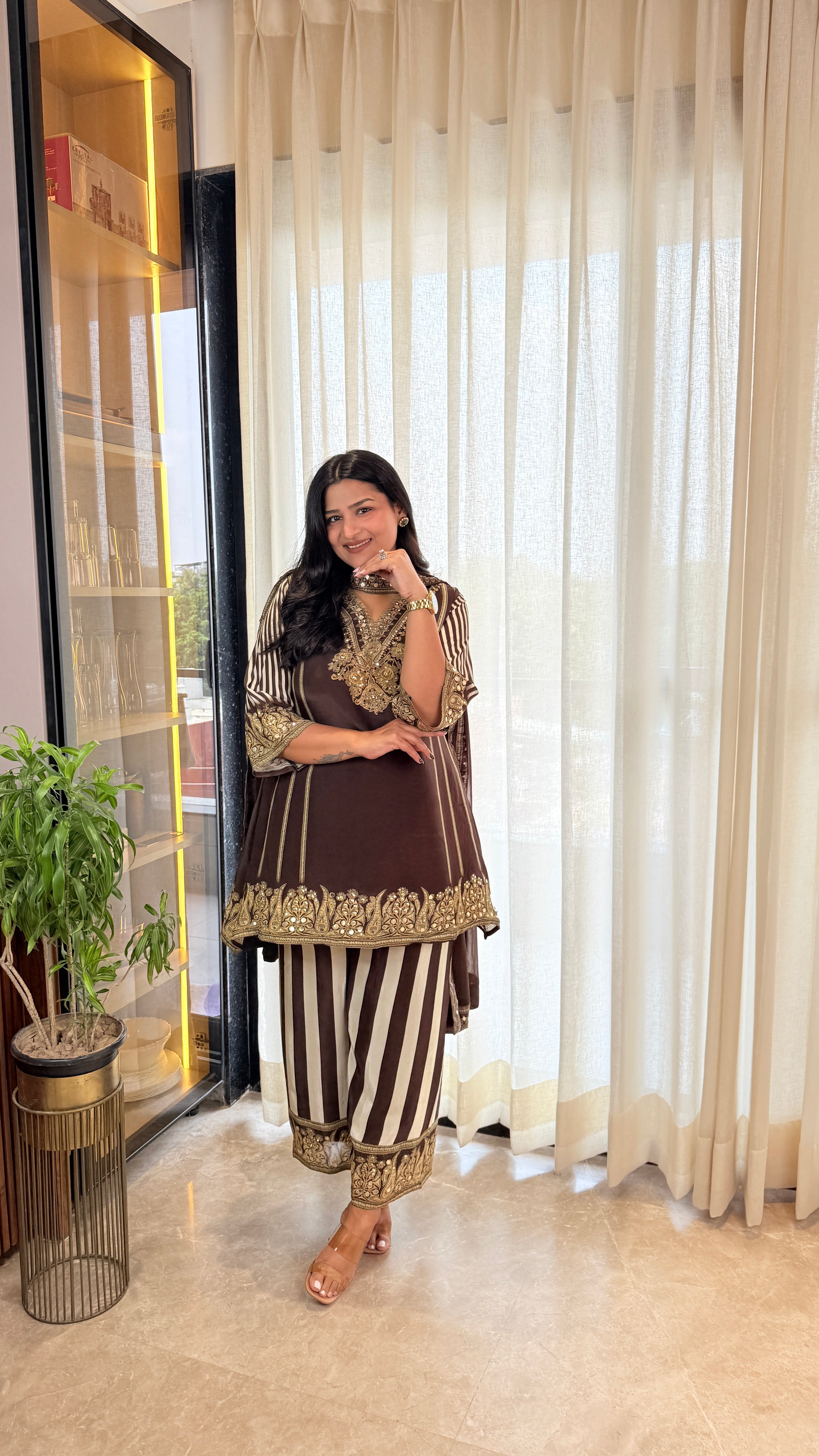 ⁠Deep Brown Crepe Suit Set shrisa.in