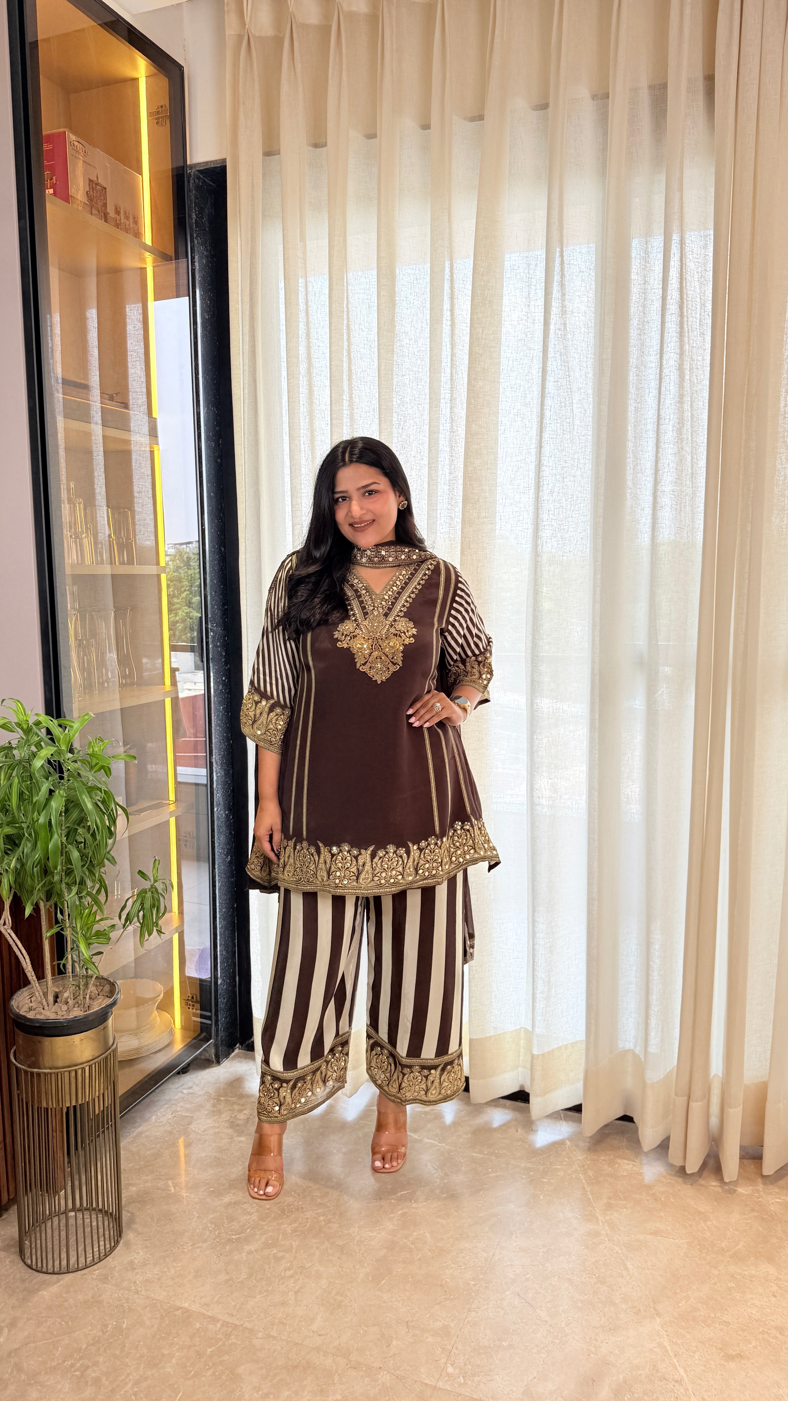 ⁠Deep Brown Crepe Suit Set shrisa.in