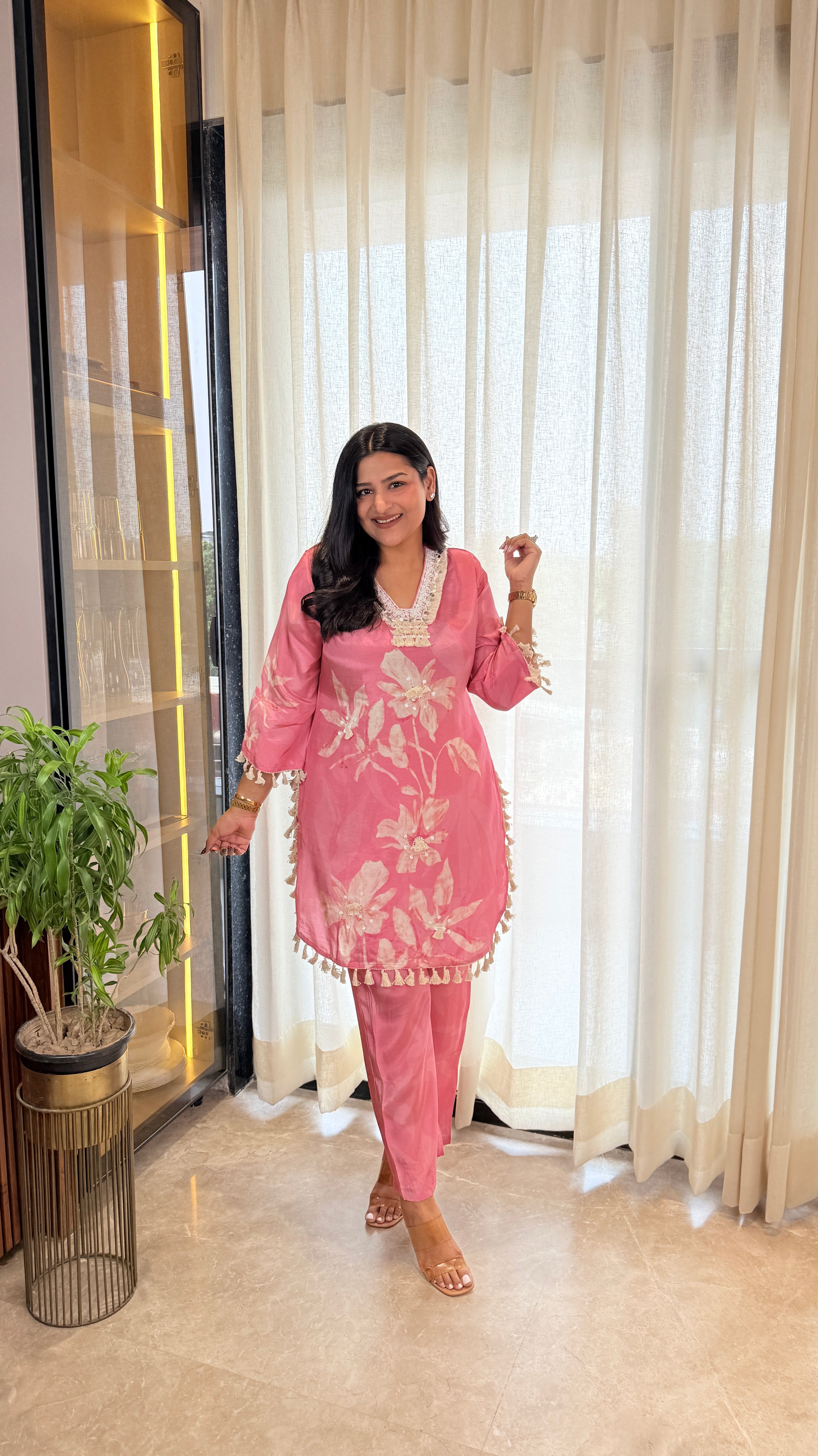 Baby Pink Tulip Pom Pom Cord Set shrisa.in