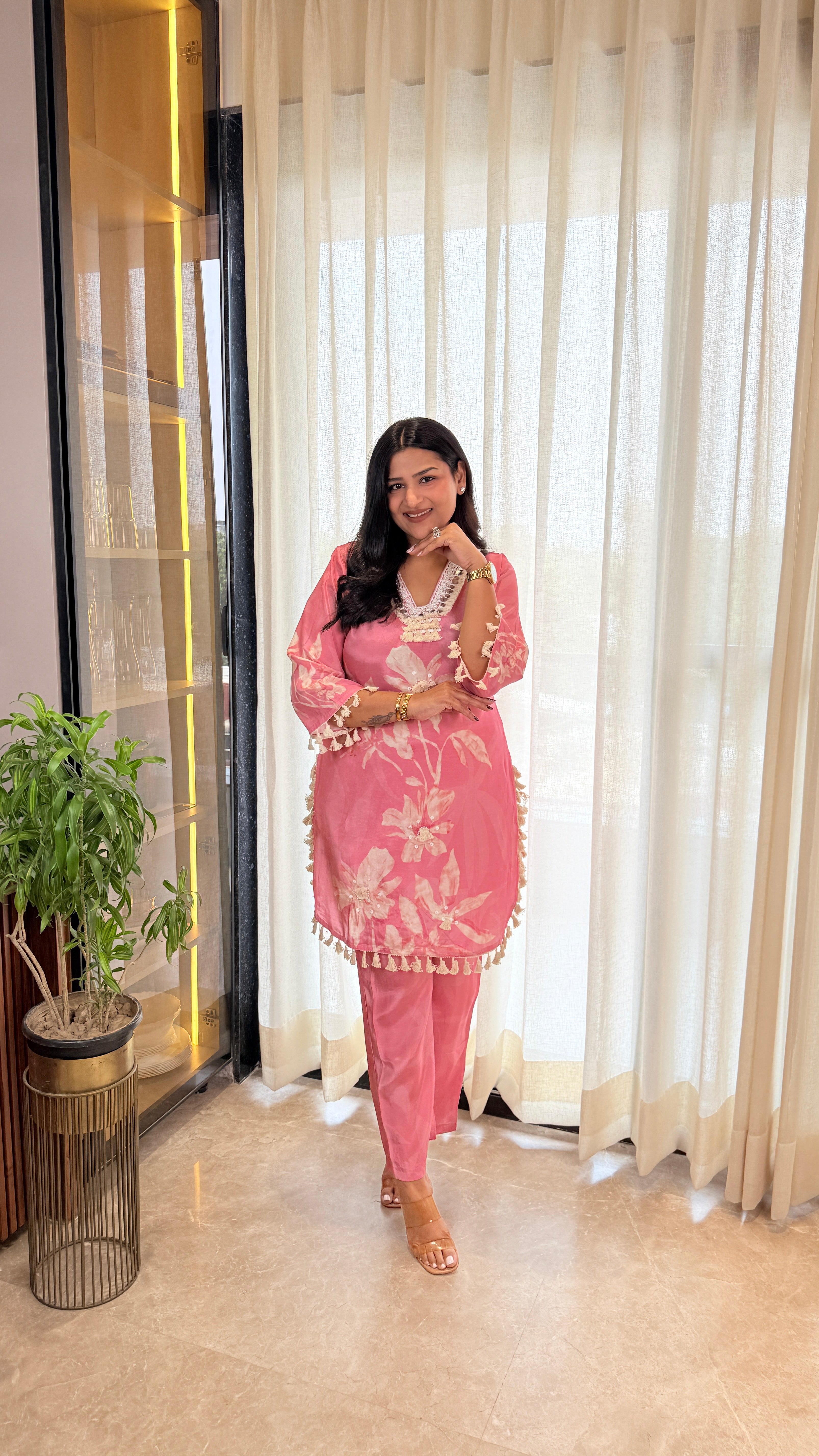 Baby Pink Tulip Pom Pom Cord Set shrisa.in