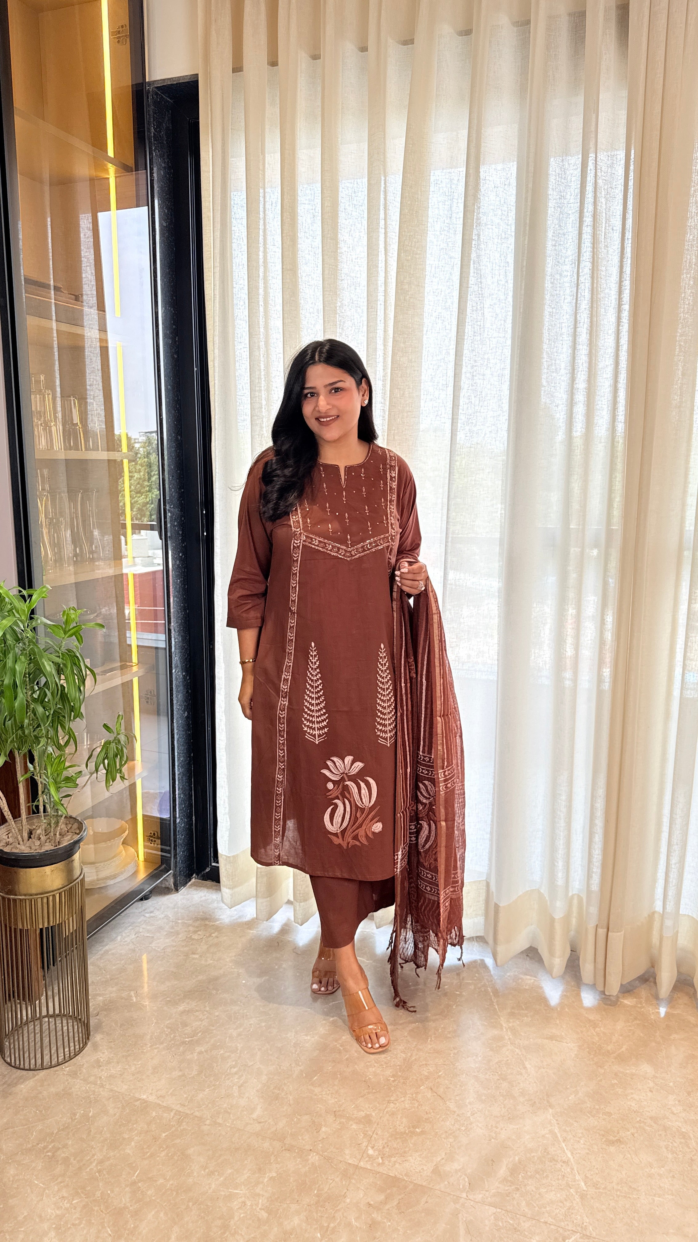 Brown Pitan Cotton Suit Set shrisa.in