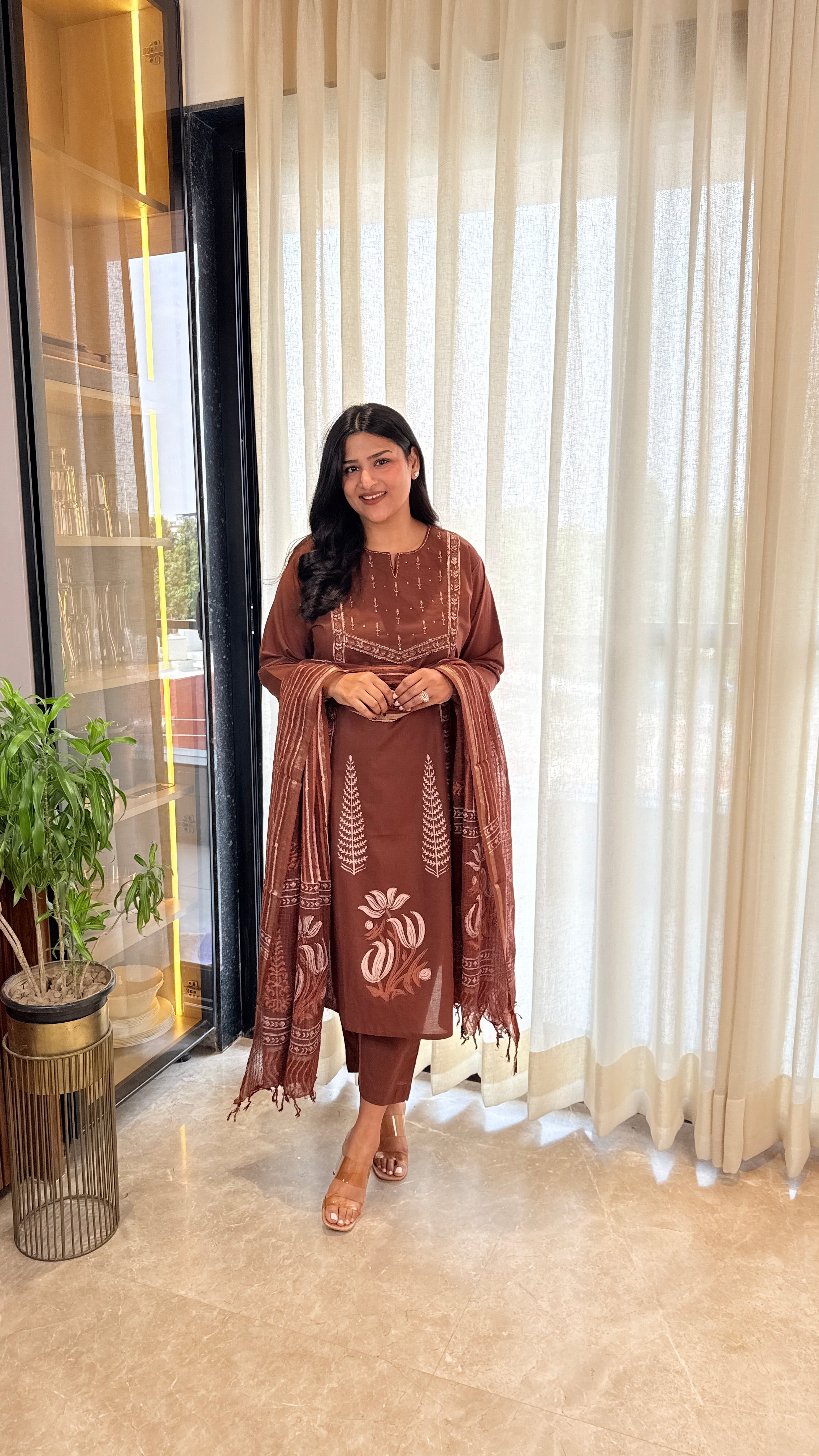 Brown Pitan Cotton Suit Set shrisa.in