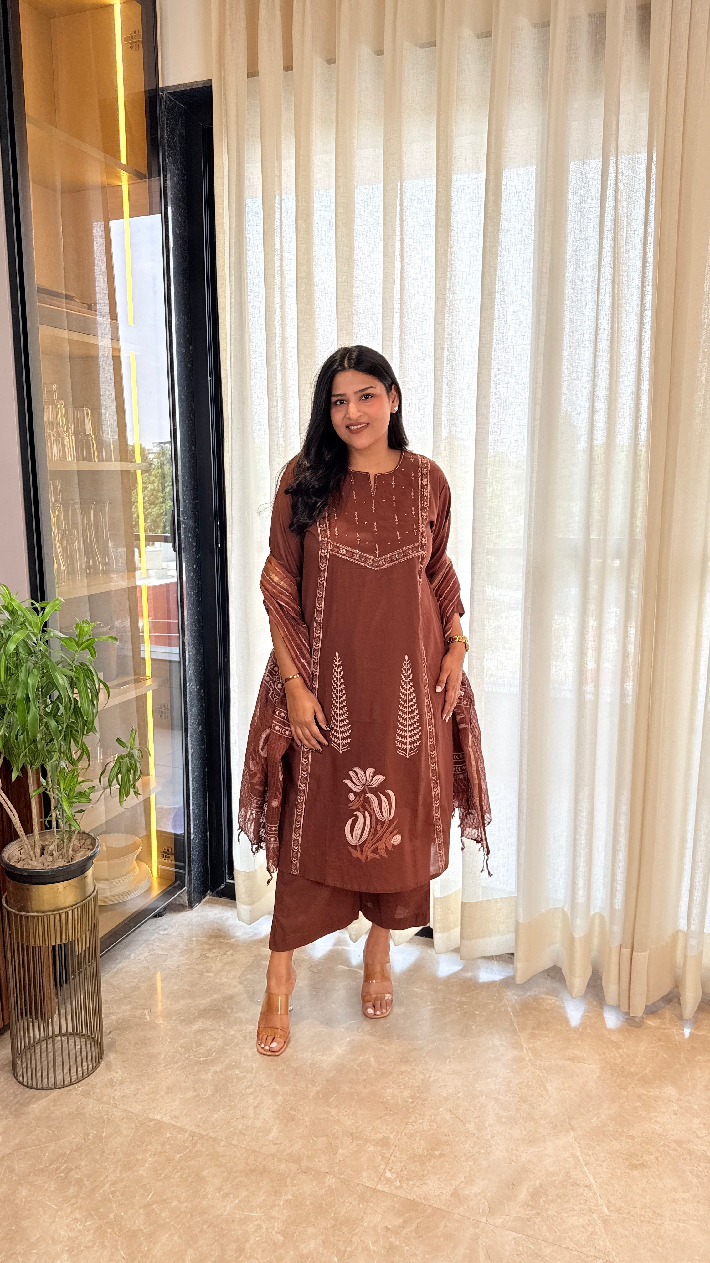 Brown Pitan Cotton Suit Set shrisa.in