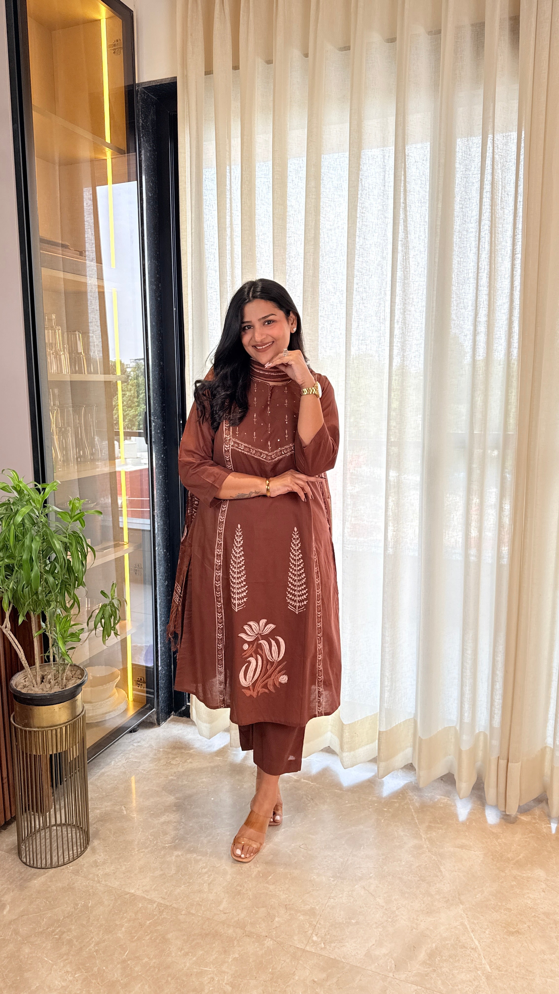 Brown Pitan Cotton Suit Set shrisa.in