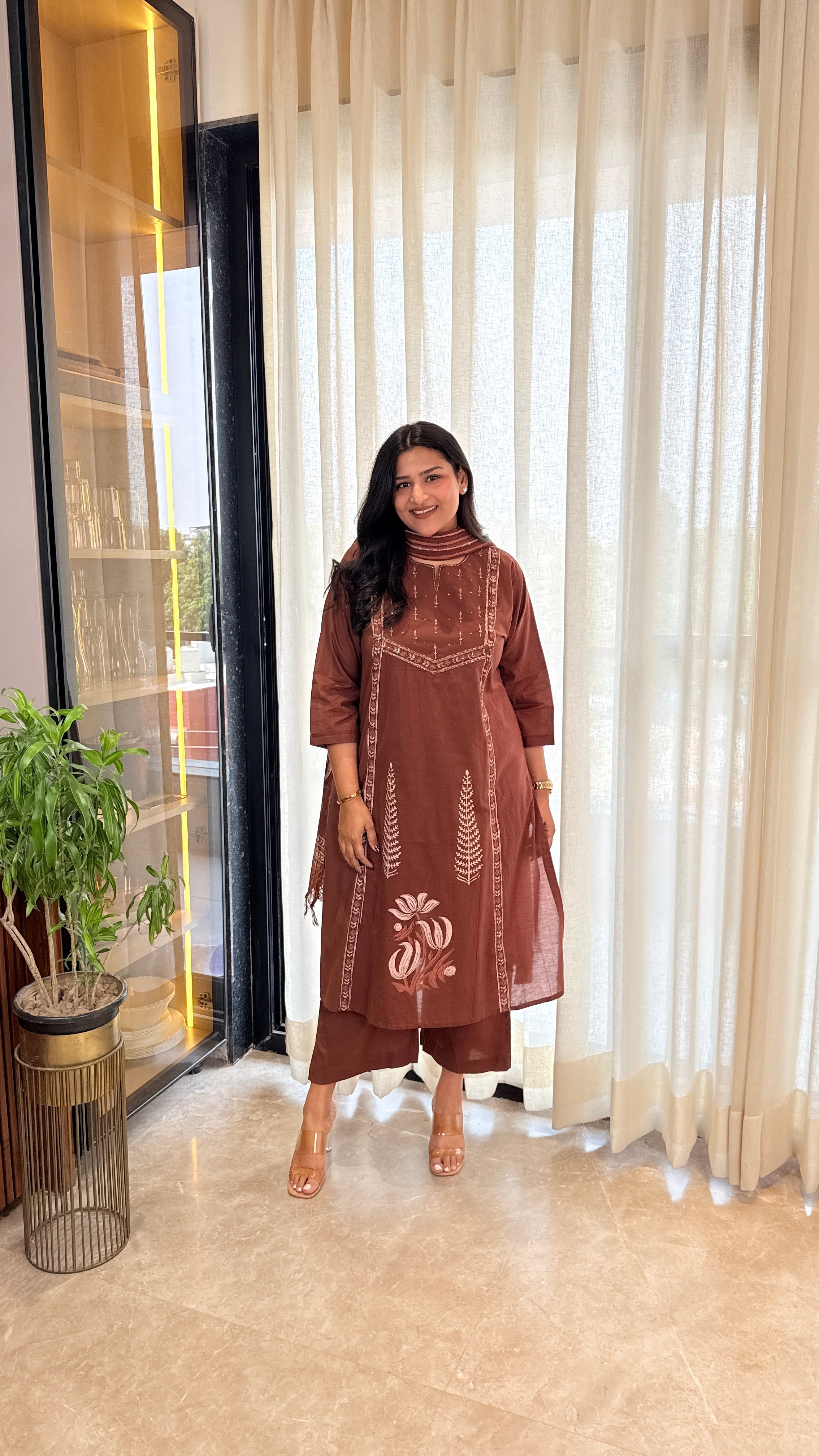 Brown Pitan Cotton Suit Set shrisa.in