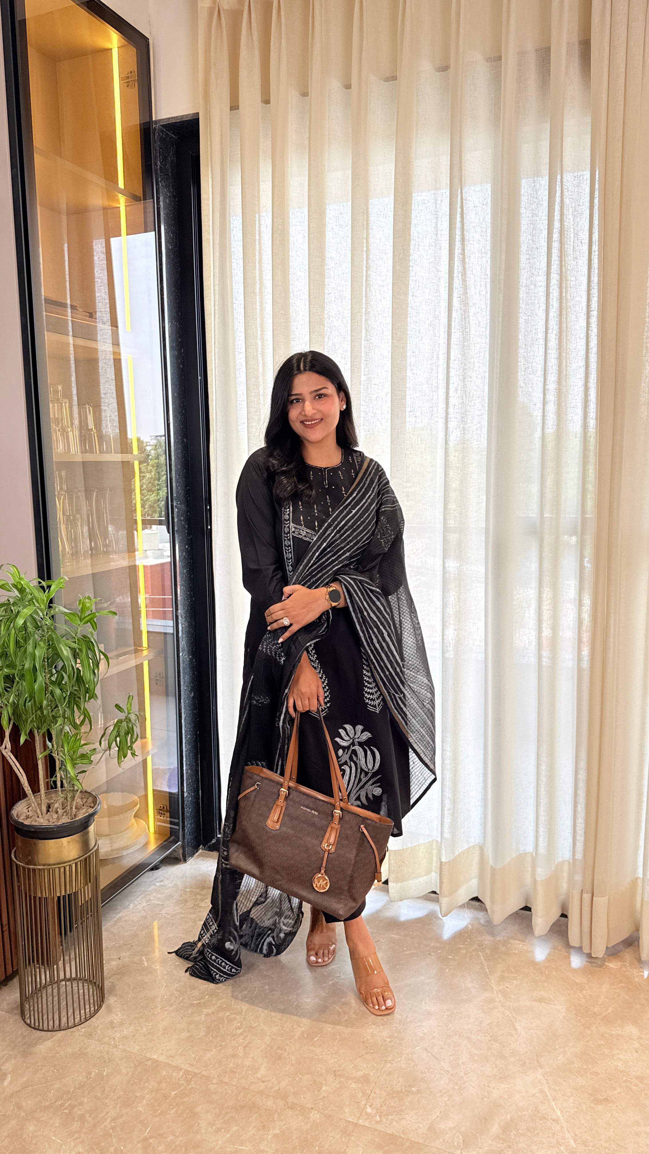 ⁠Black Pitan Cotton Suit Set shrisa.in