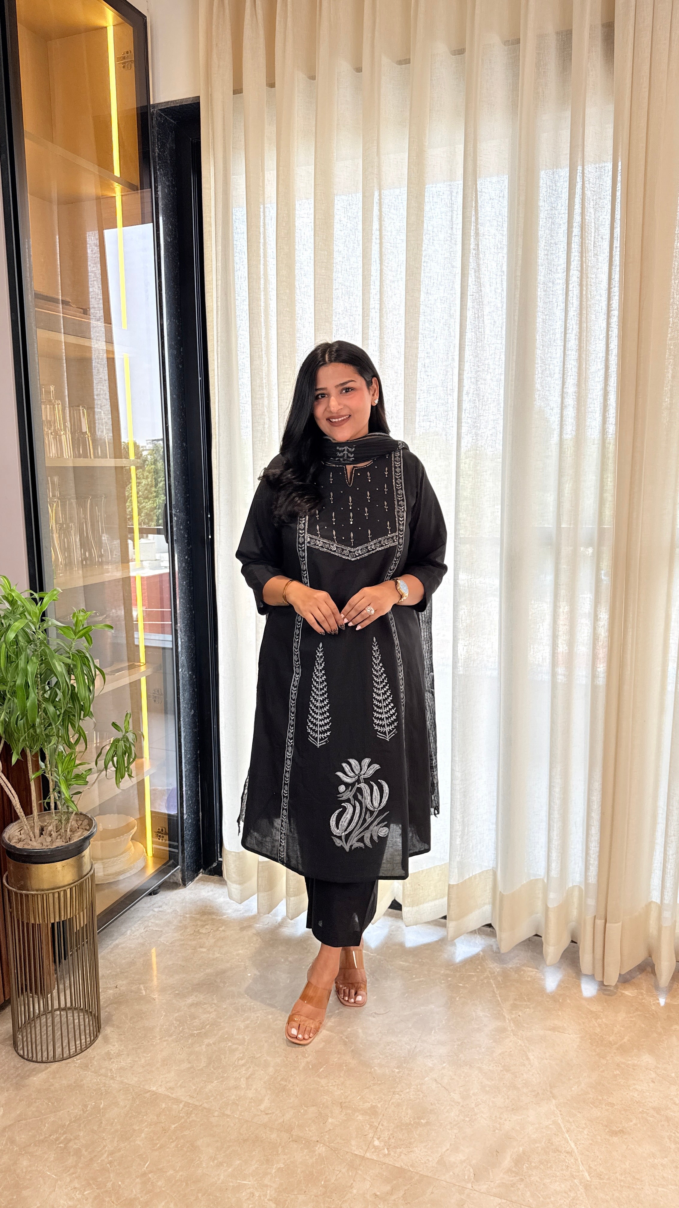 ⁠Black Pitan Cotton Suit Set shrisa.in
