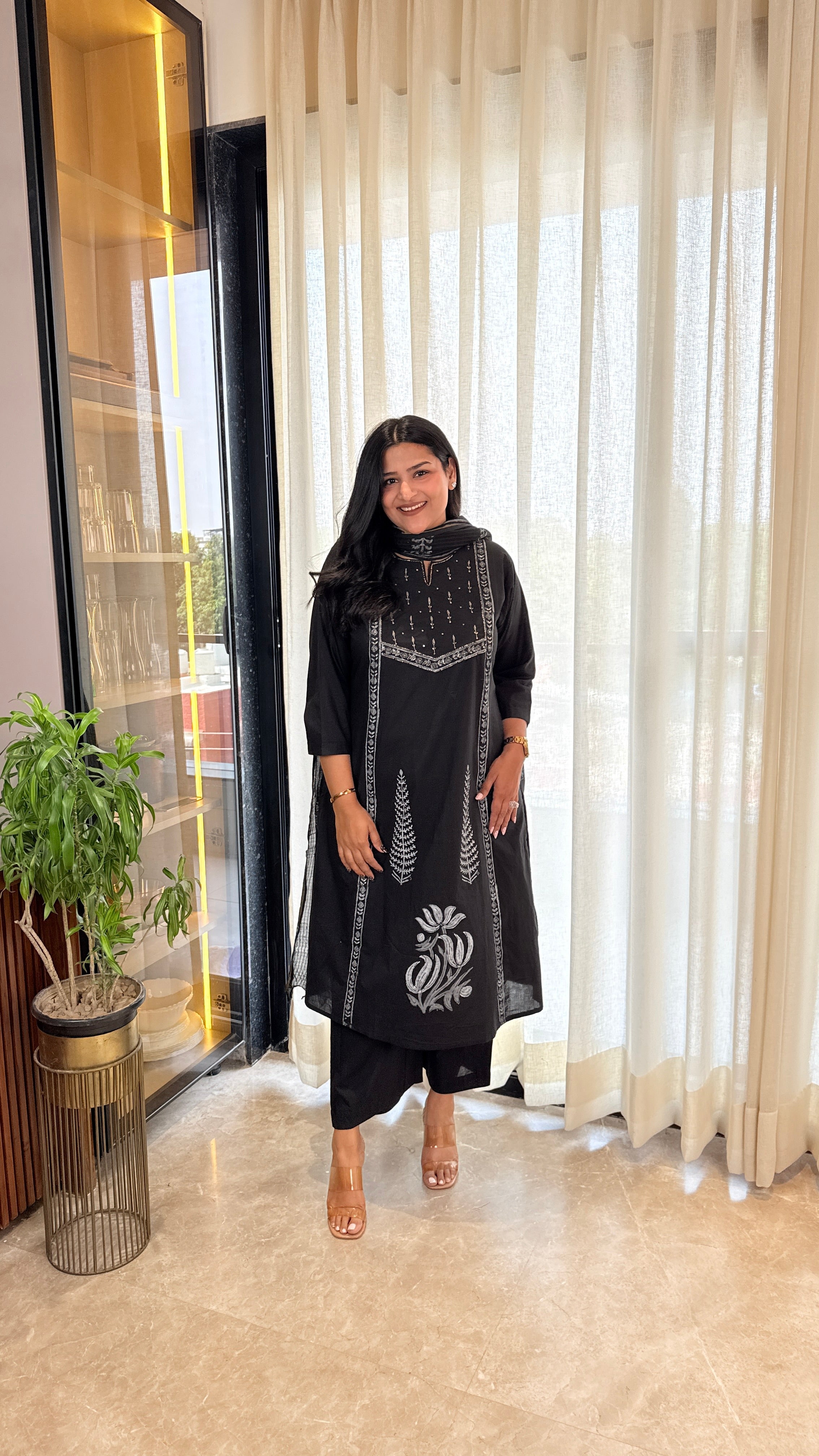 ⁠Black Pitan Cotton Suit Set shrisa.in