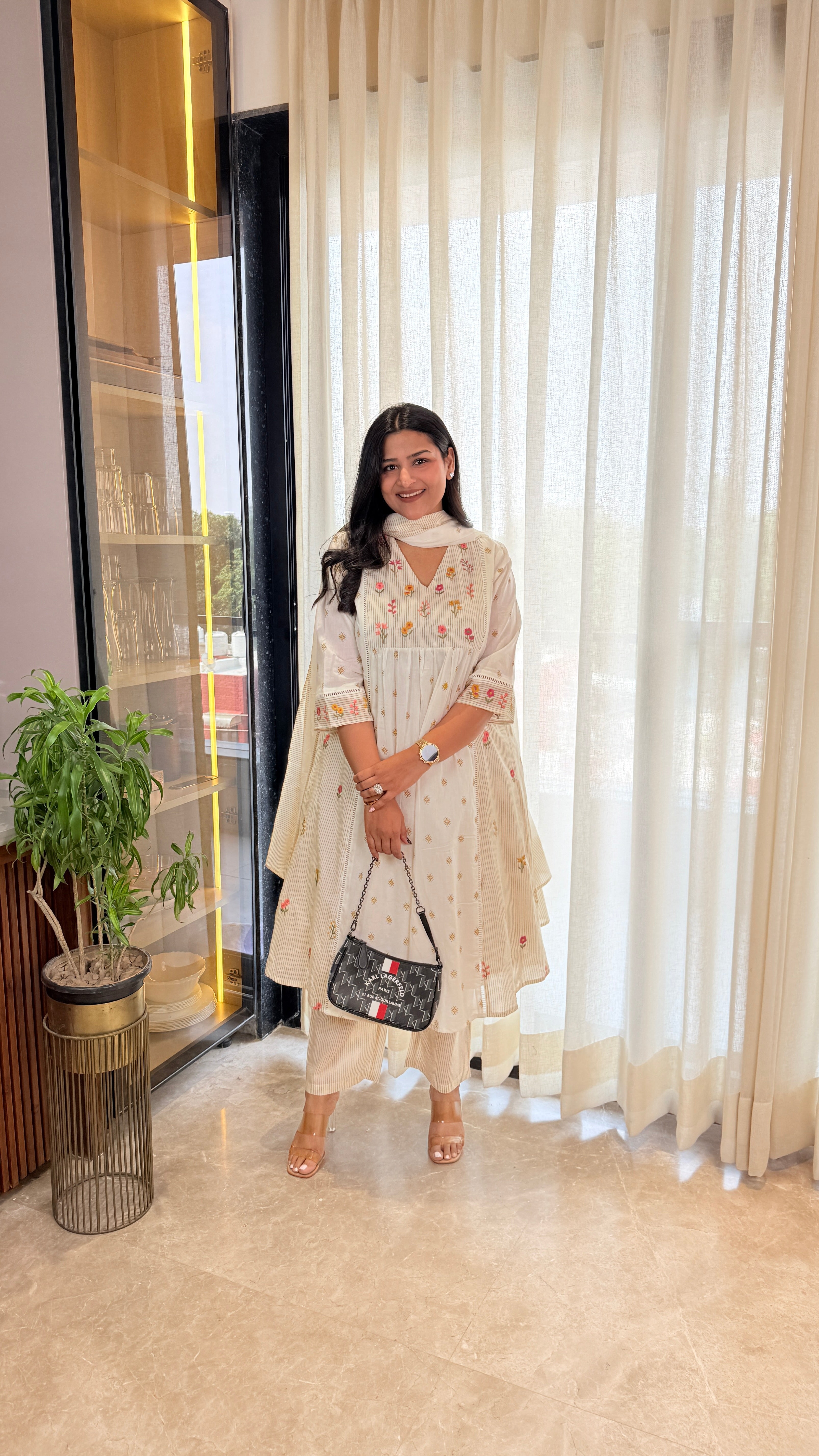 Cream Pure Cotton Threadwork Suit Set shrisa.in
