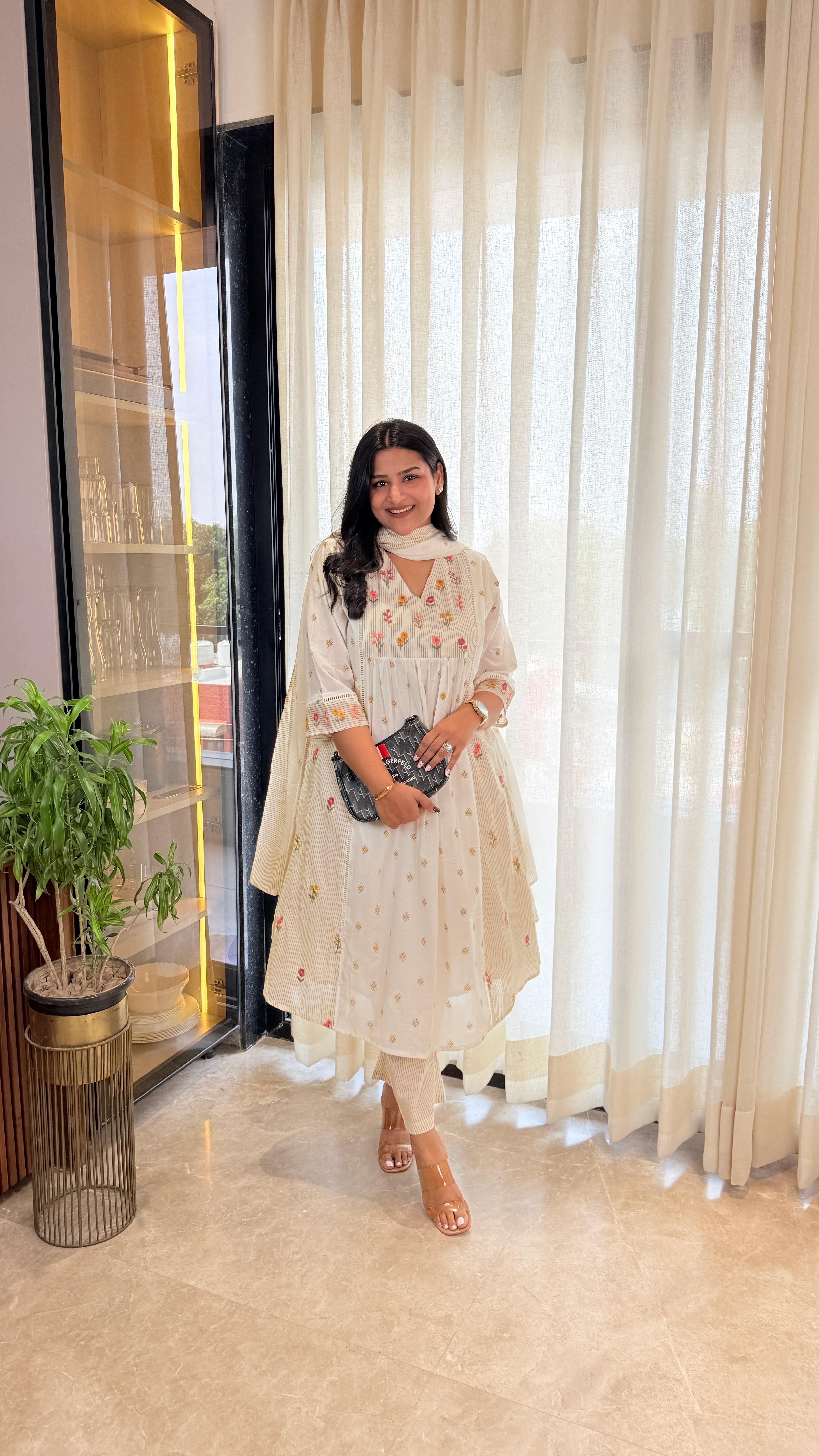 Cream Pure Cotton Threadwork Suit Set shrisa.in