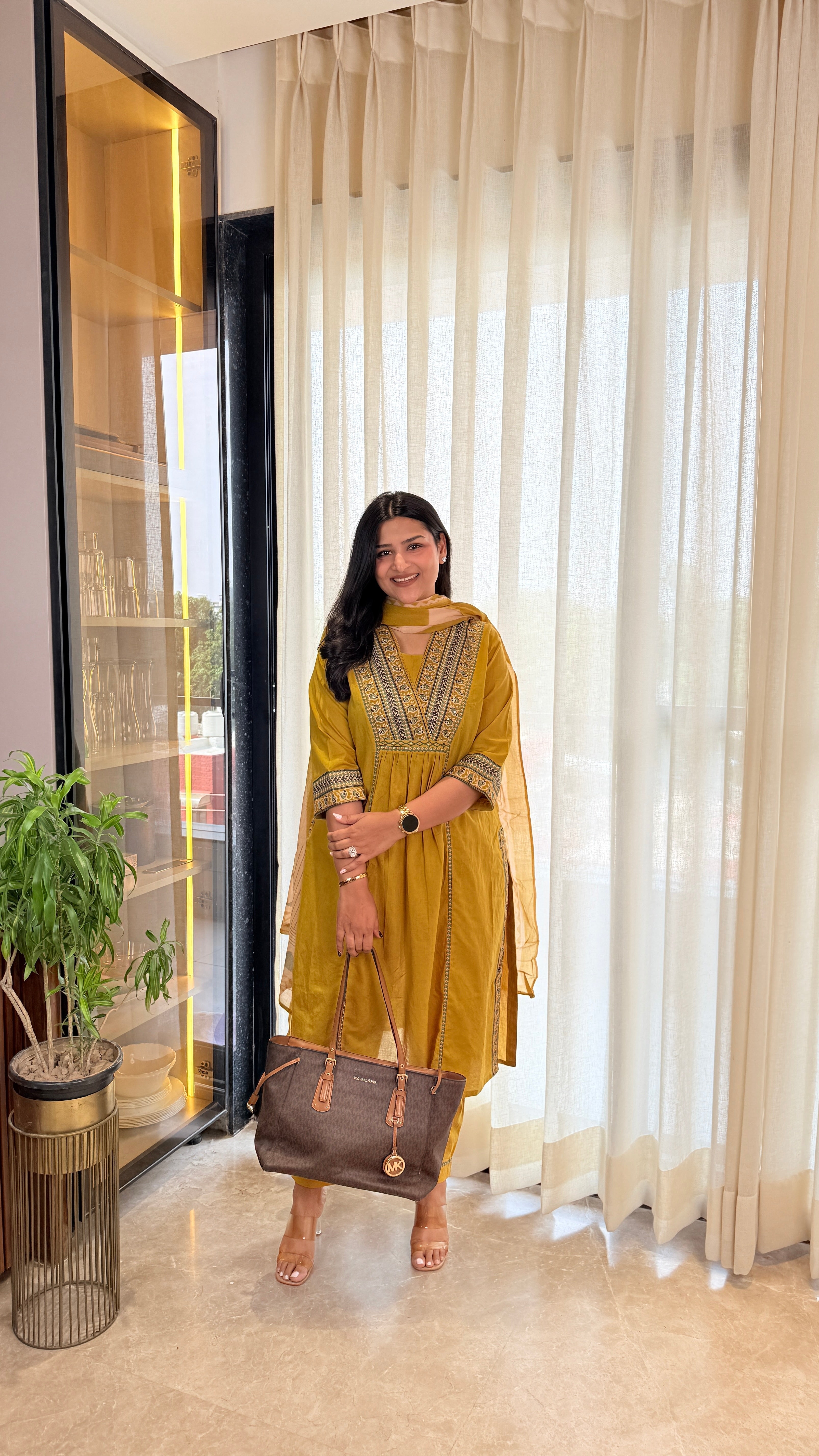Yellow V-Neck Cotton Suit Set shrisa.in