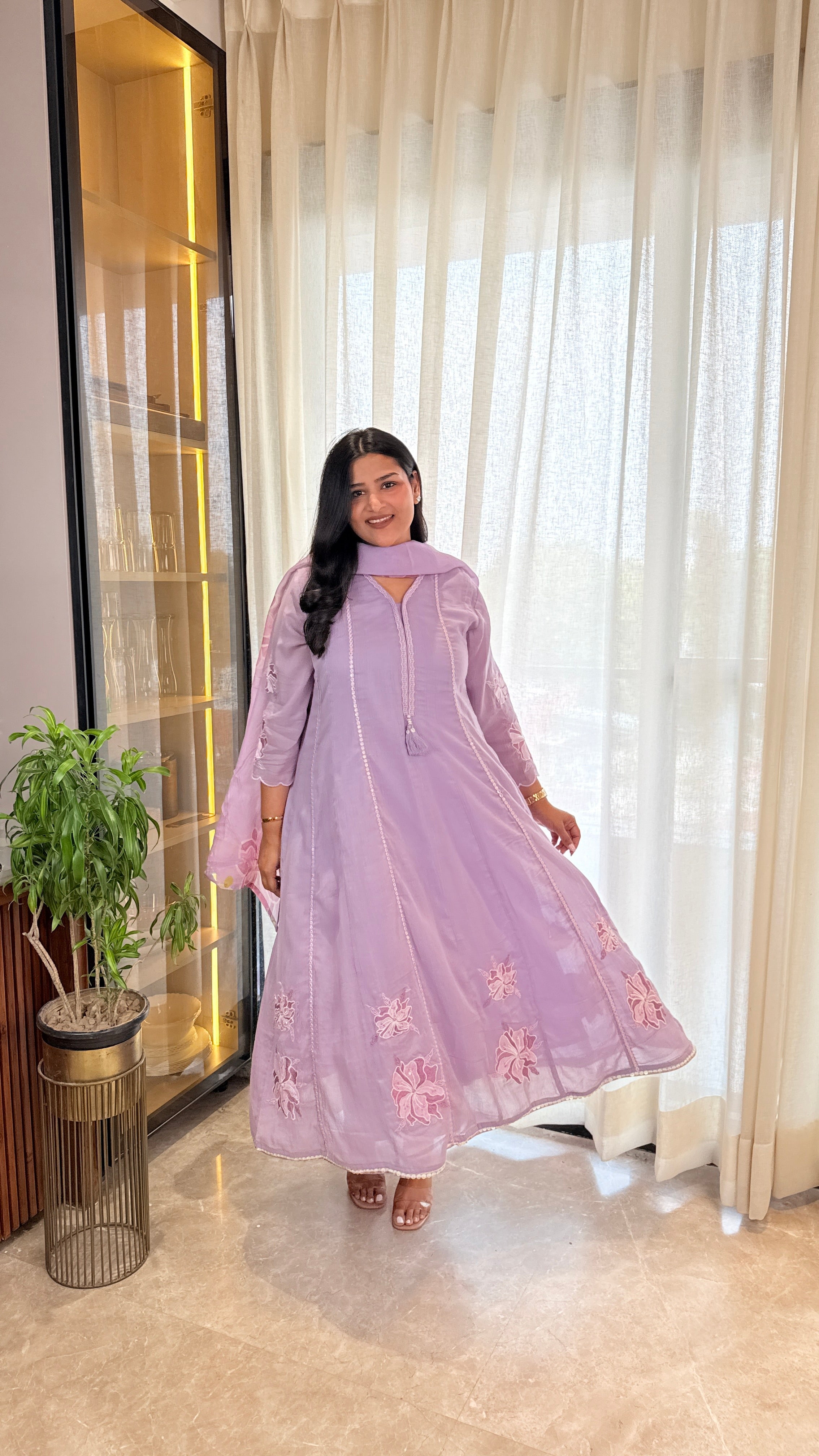 Purple Mirror Work Appliqué Anarkali Suit Set shrisa.in