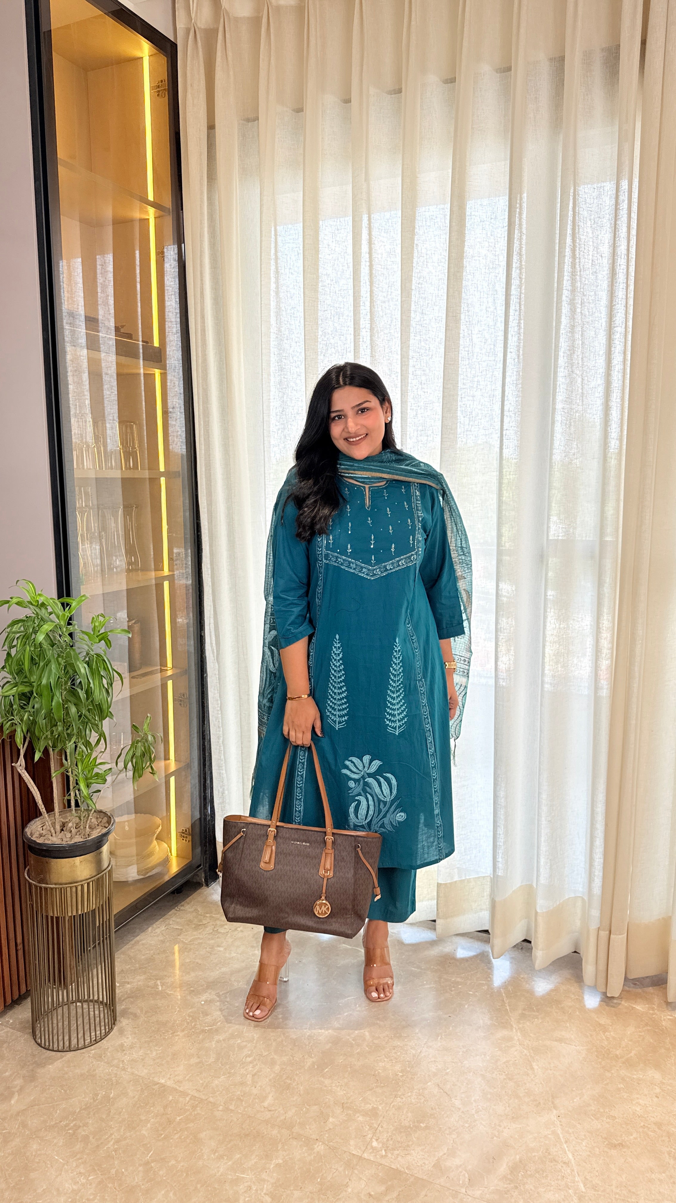 ⁠Teal Pitan Cotton Suit Set shrisa.in