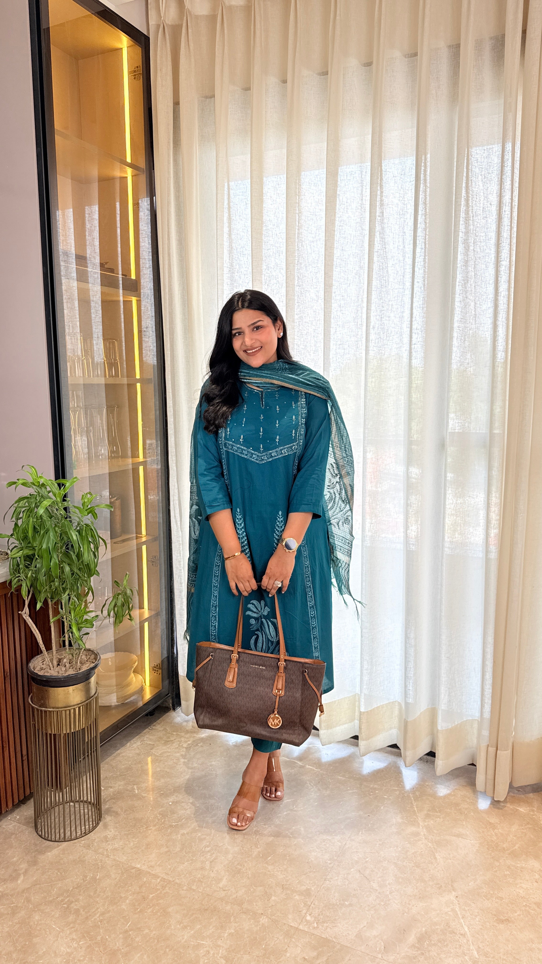 ⁠Teal Pitan Cotton Suit Set shrisa.in