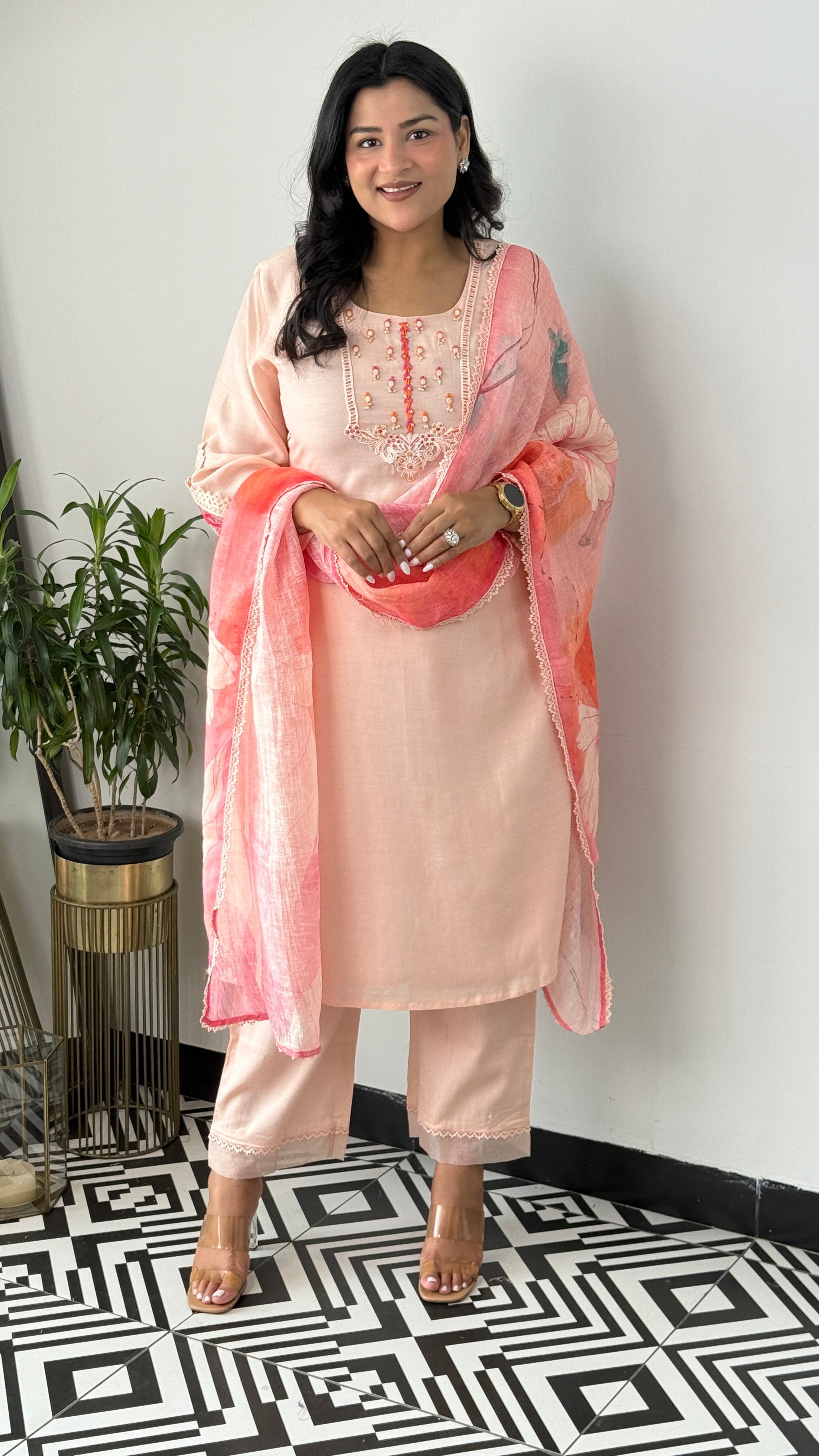 Peach Handwork Suit Set