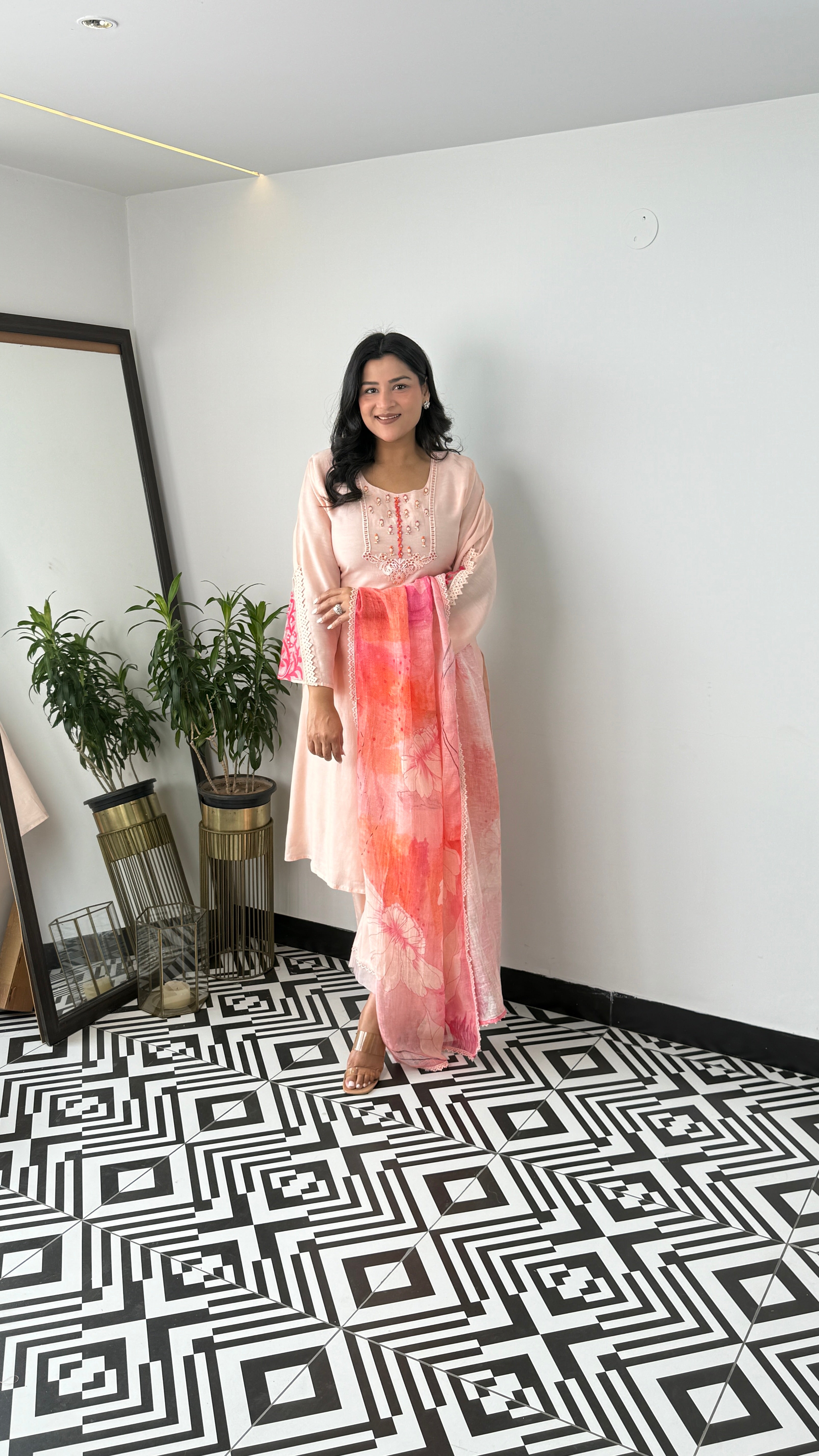 Peach Handwork Suit Set