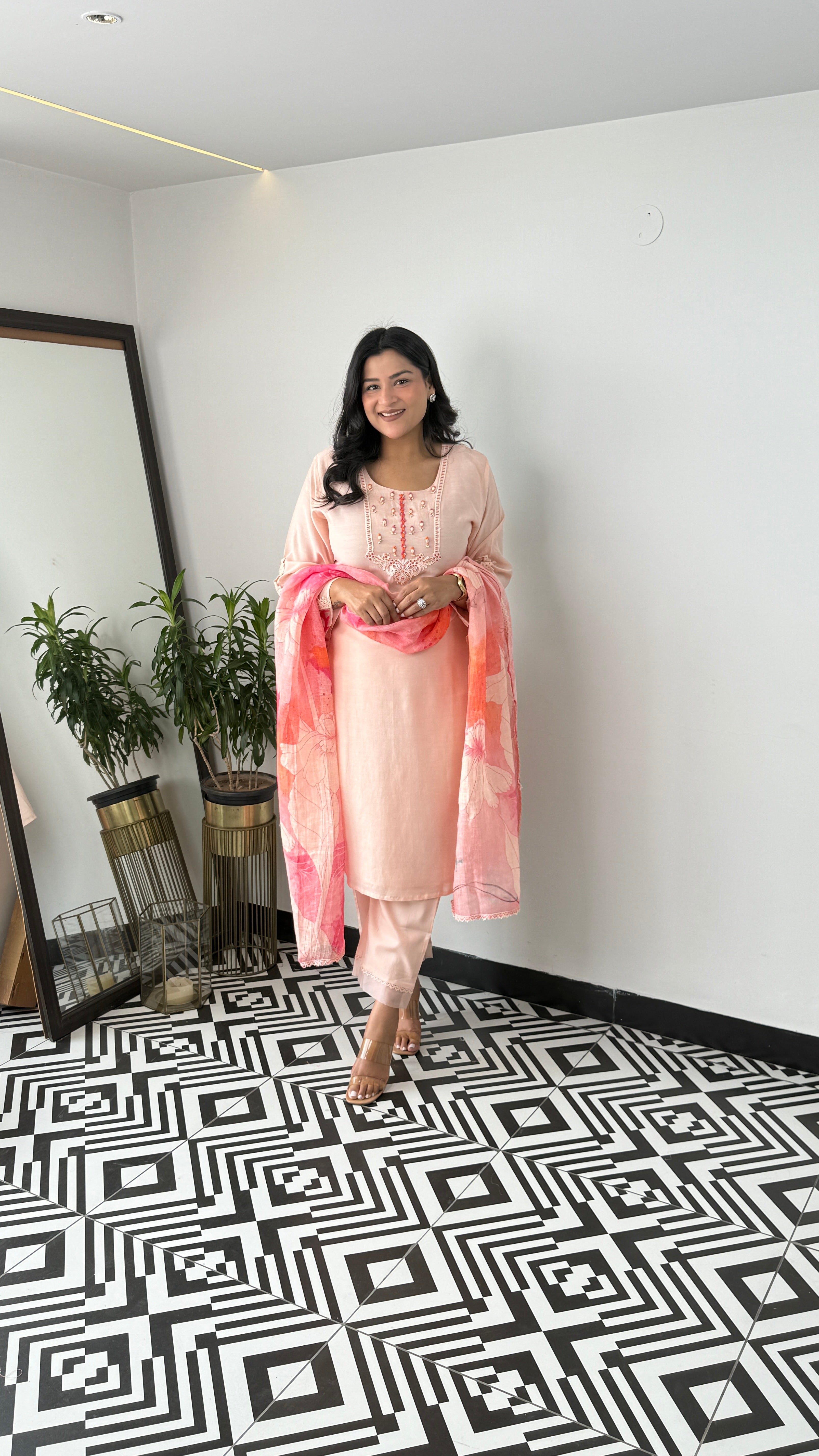 Peach Handwork Suit Set