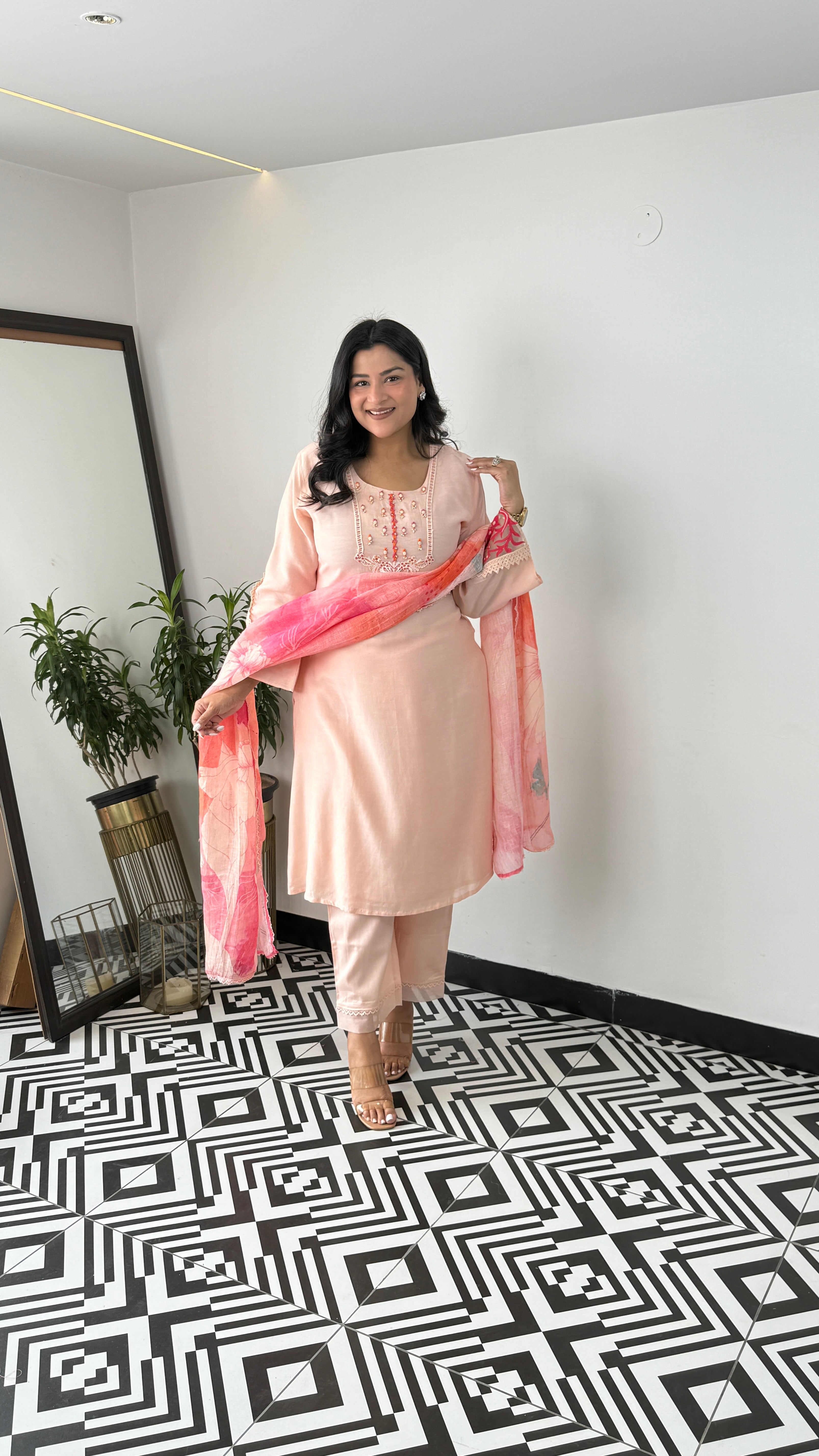 Peach Handwork Suit Set