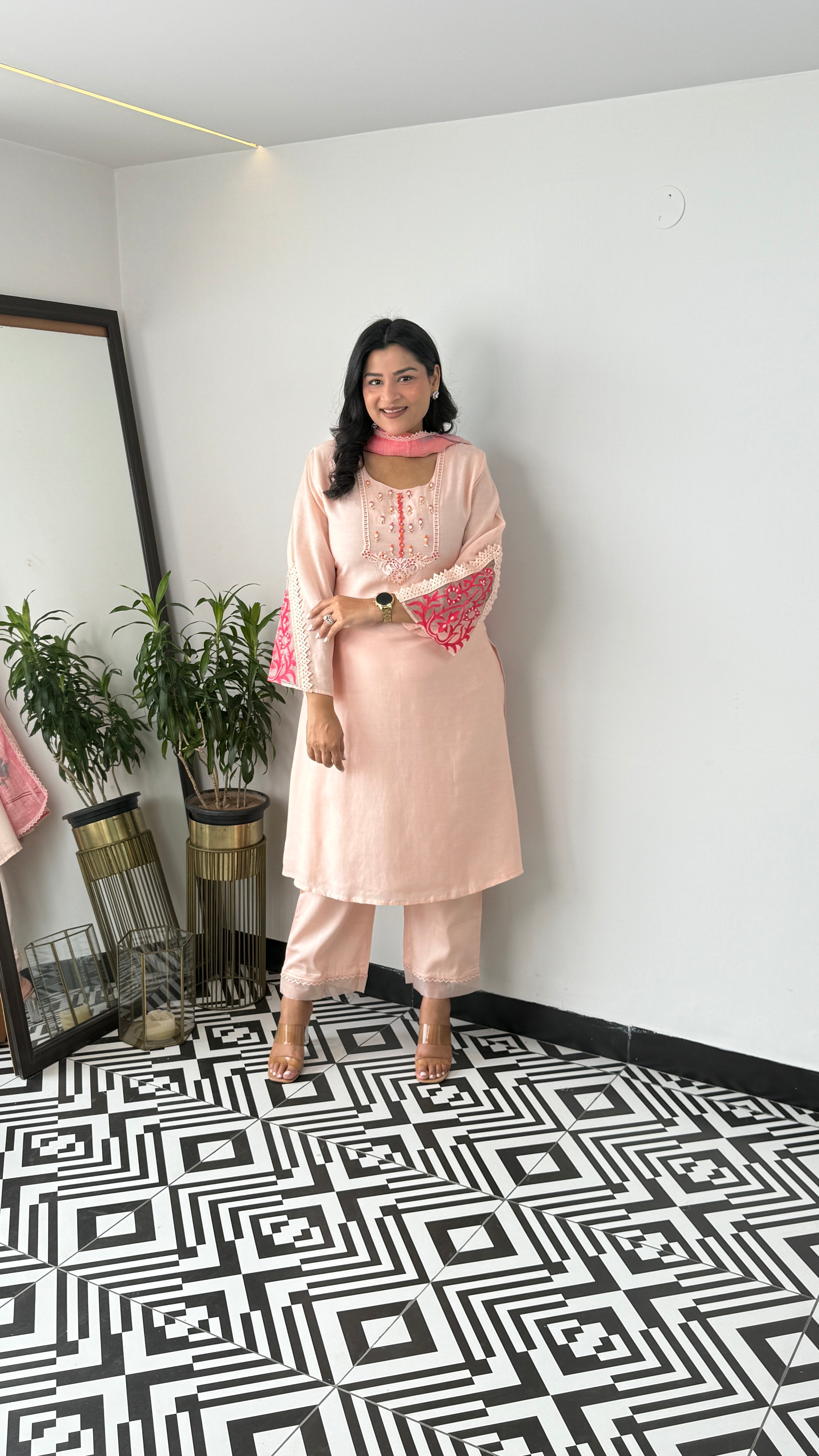 Peach Handwork Suit Set