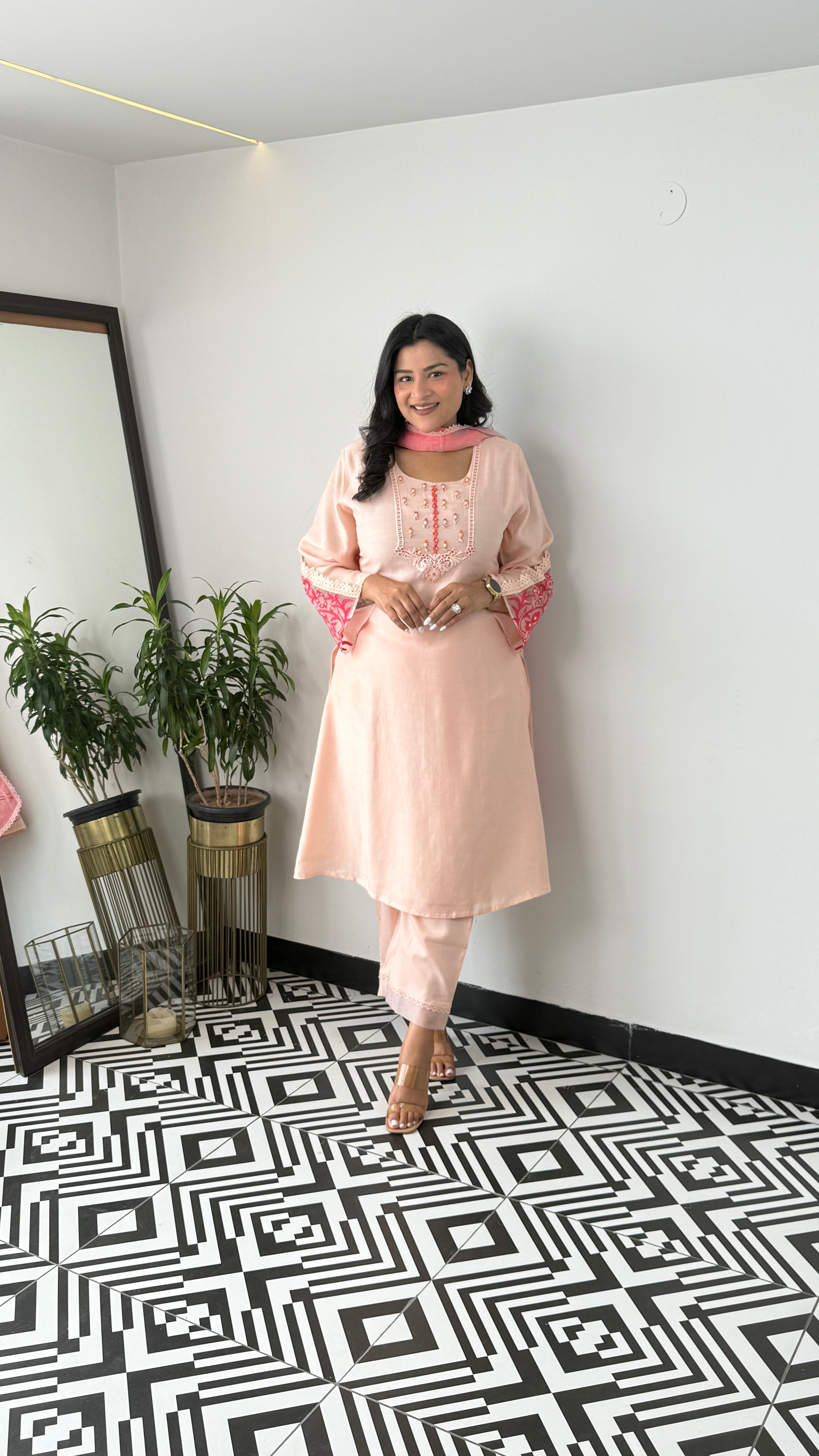 Peach Handwork Suit Set