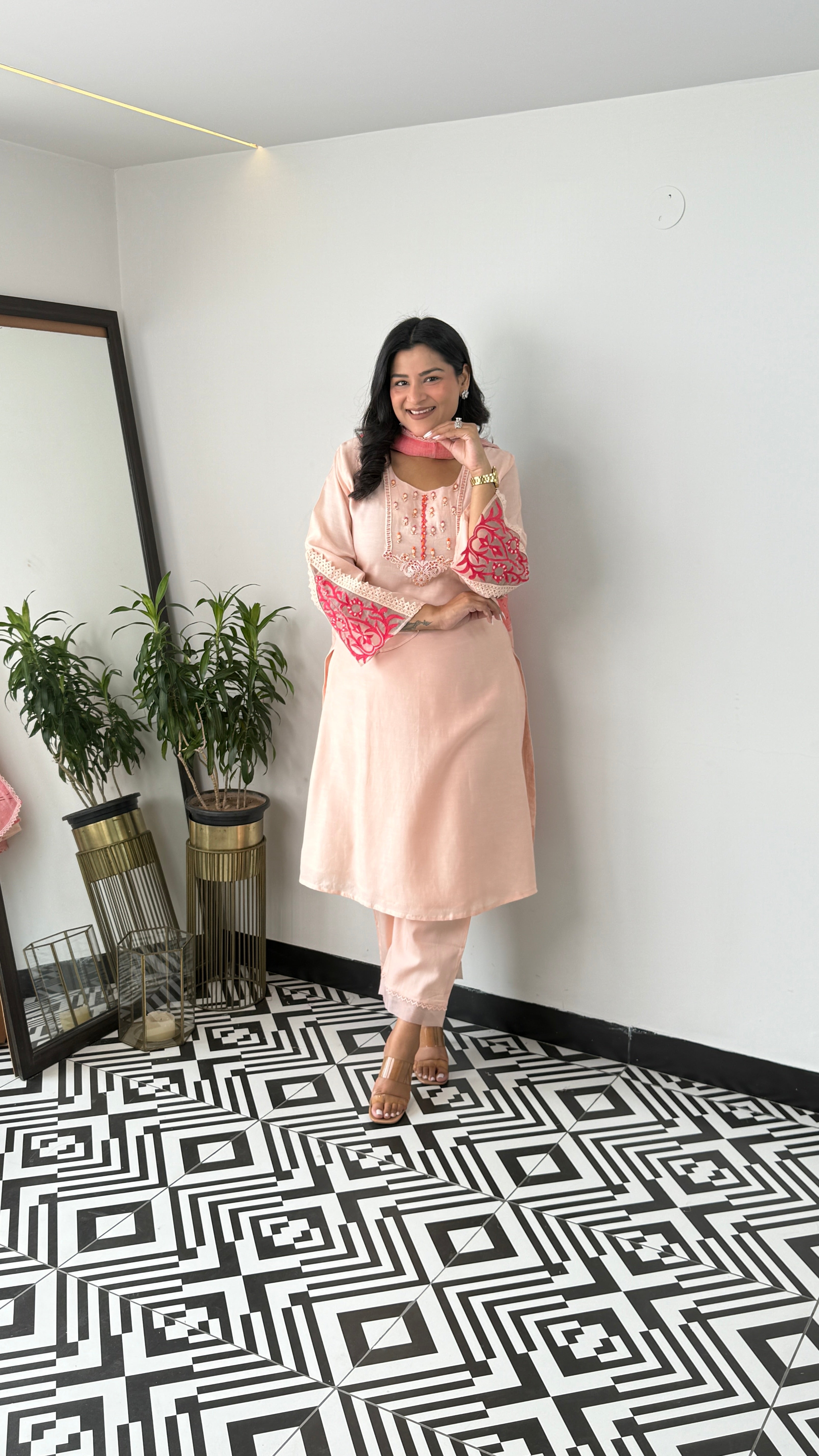 Peach Handwork Suit Set