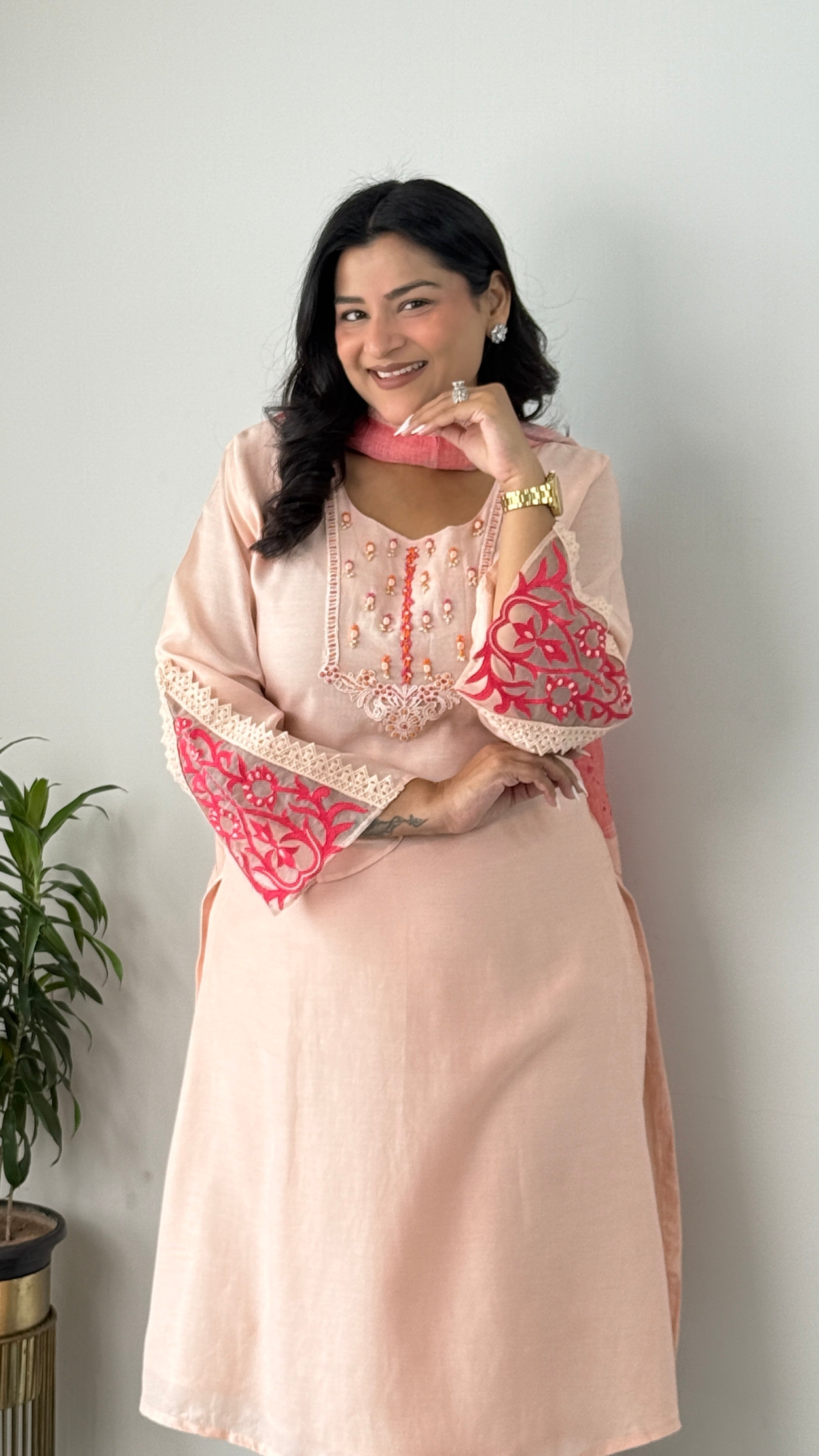 Peach Handwork Suit Set