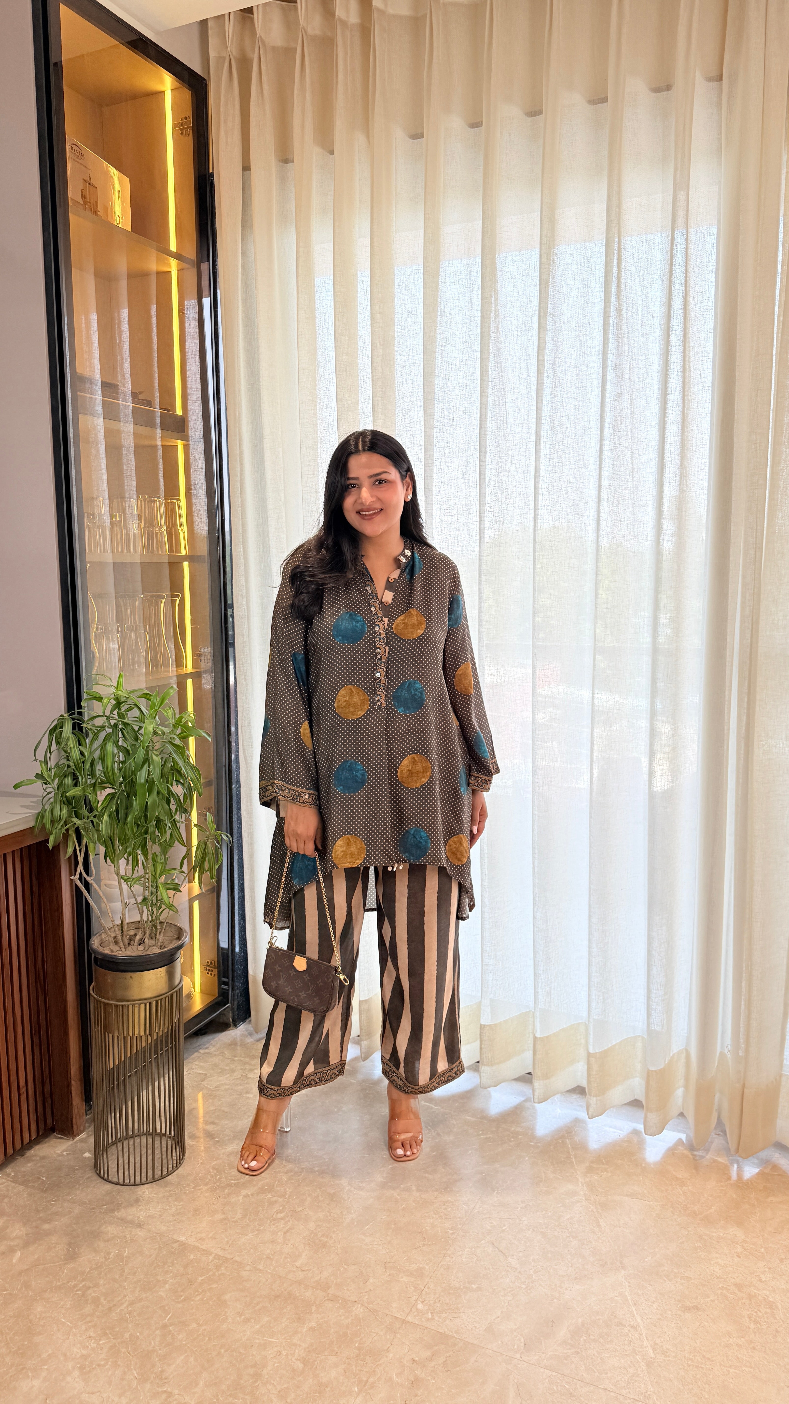Mustard Blue Polka Muslin Cord Set shrisa.in
