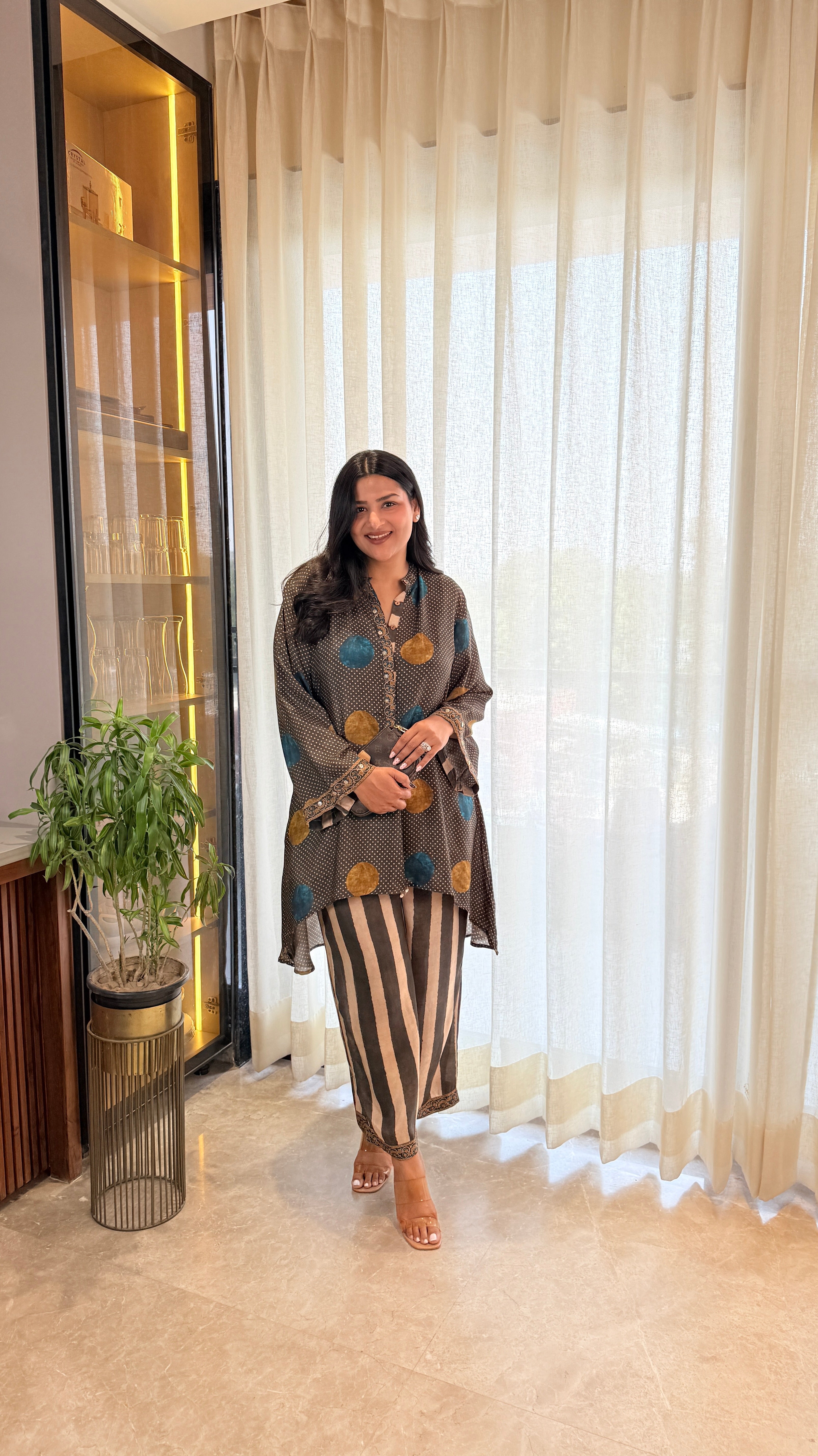 Mustard Blue Polka Muslin Cord Set shrisa.in