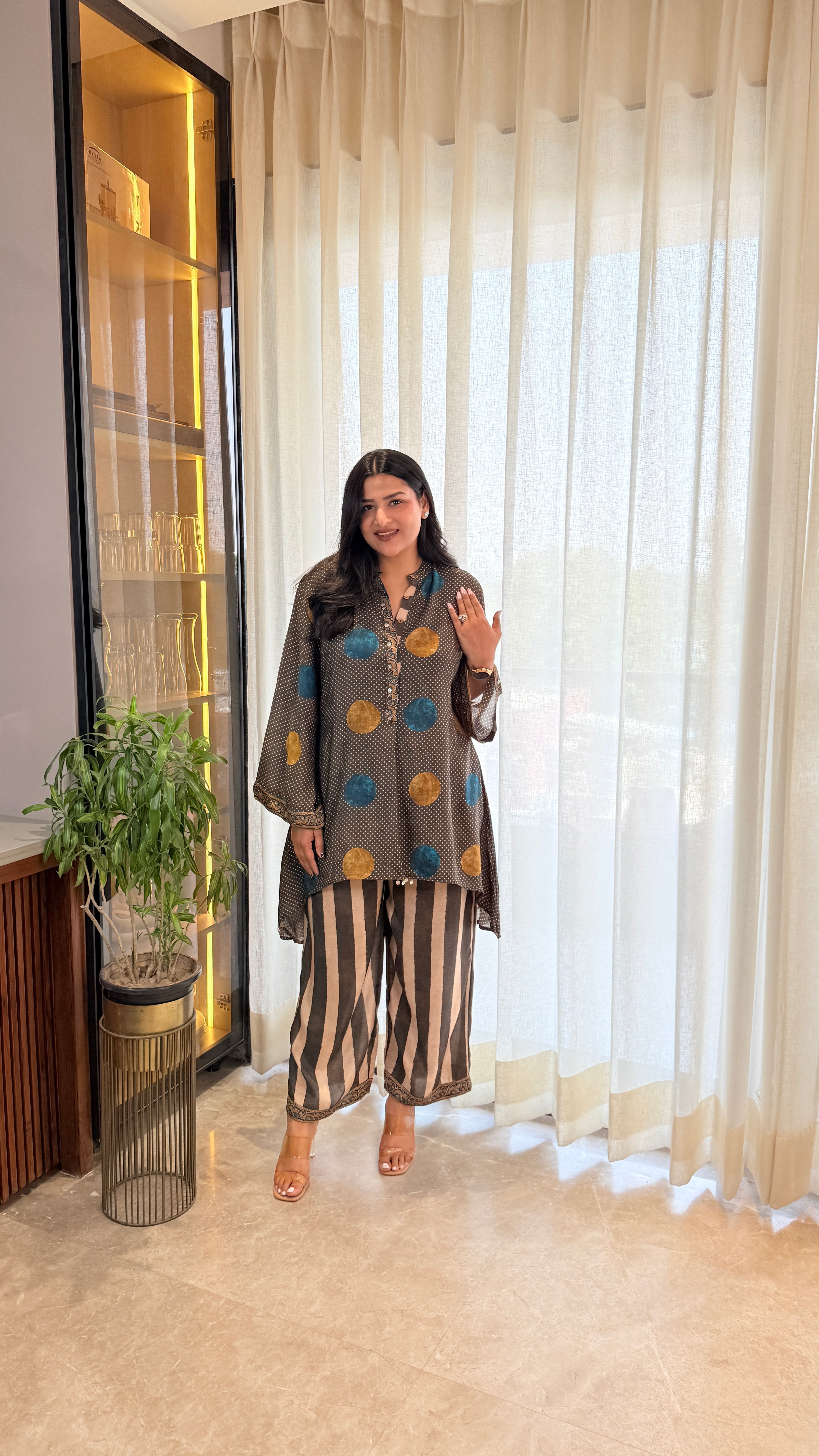 Mustard Blue Polka Muslin Cord Set shrisa.in