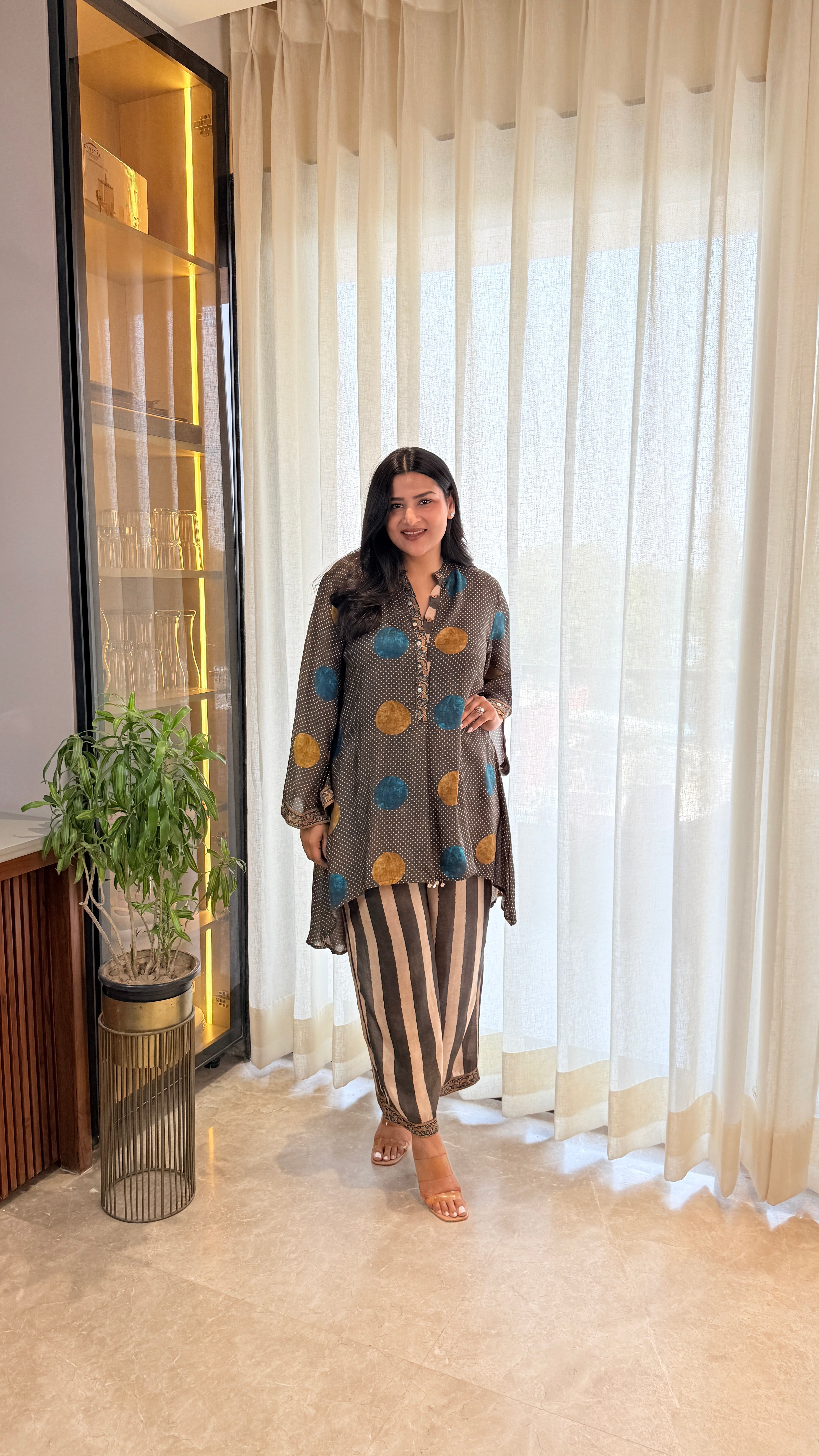 Mustard Blue Polka Muslin Cord Set shrisa.in