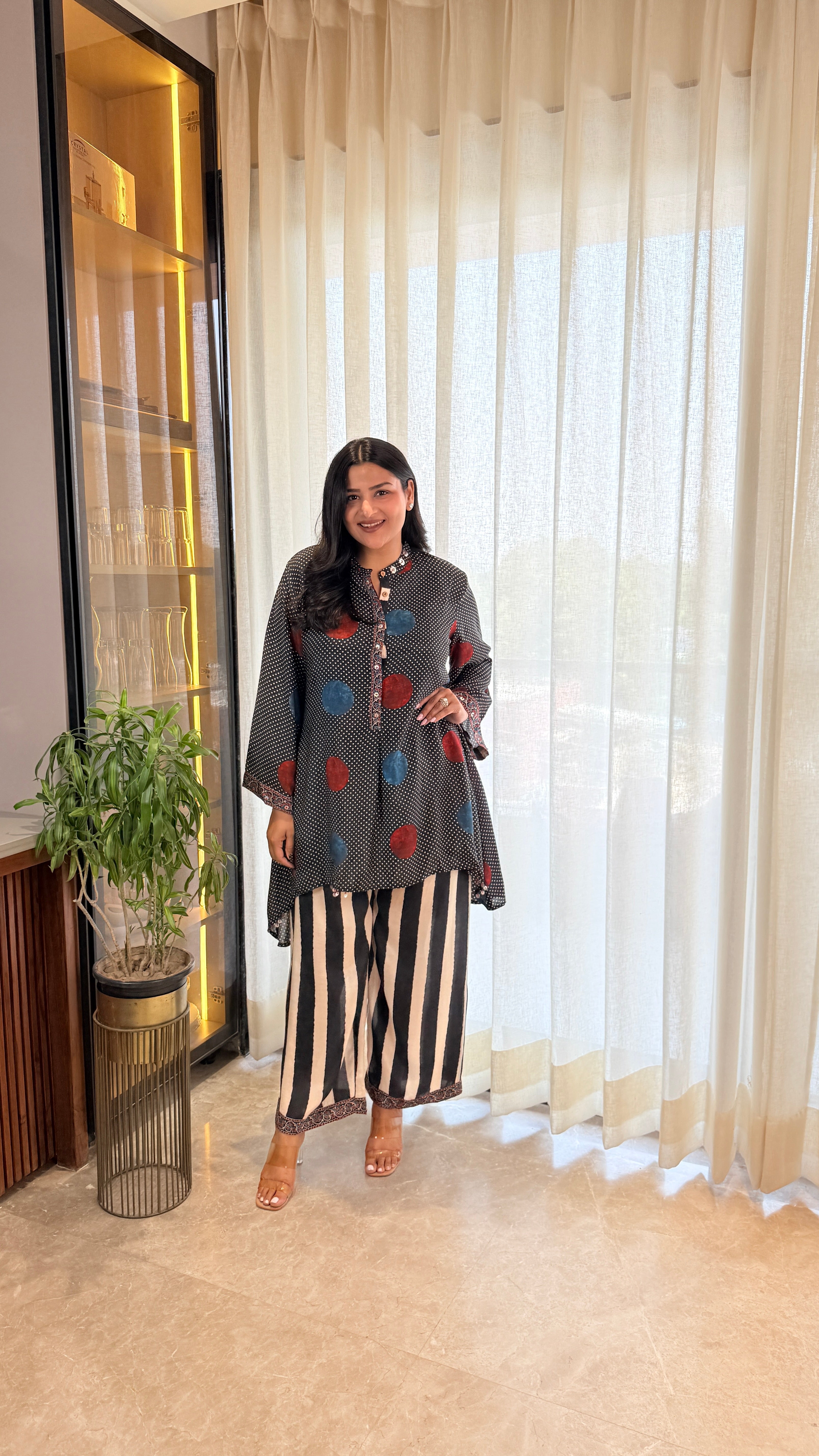 ⁠Red Blue Polka Muslin Cord Set shrisa.in
