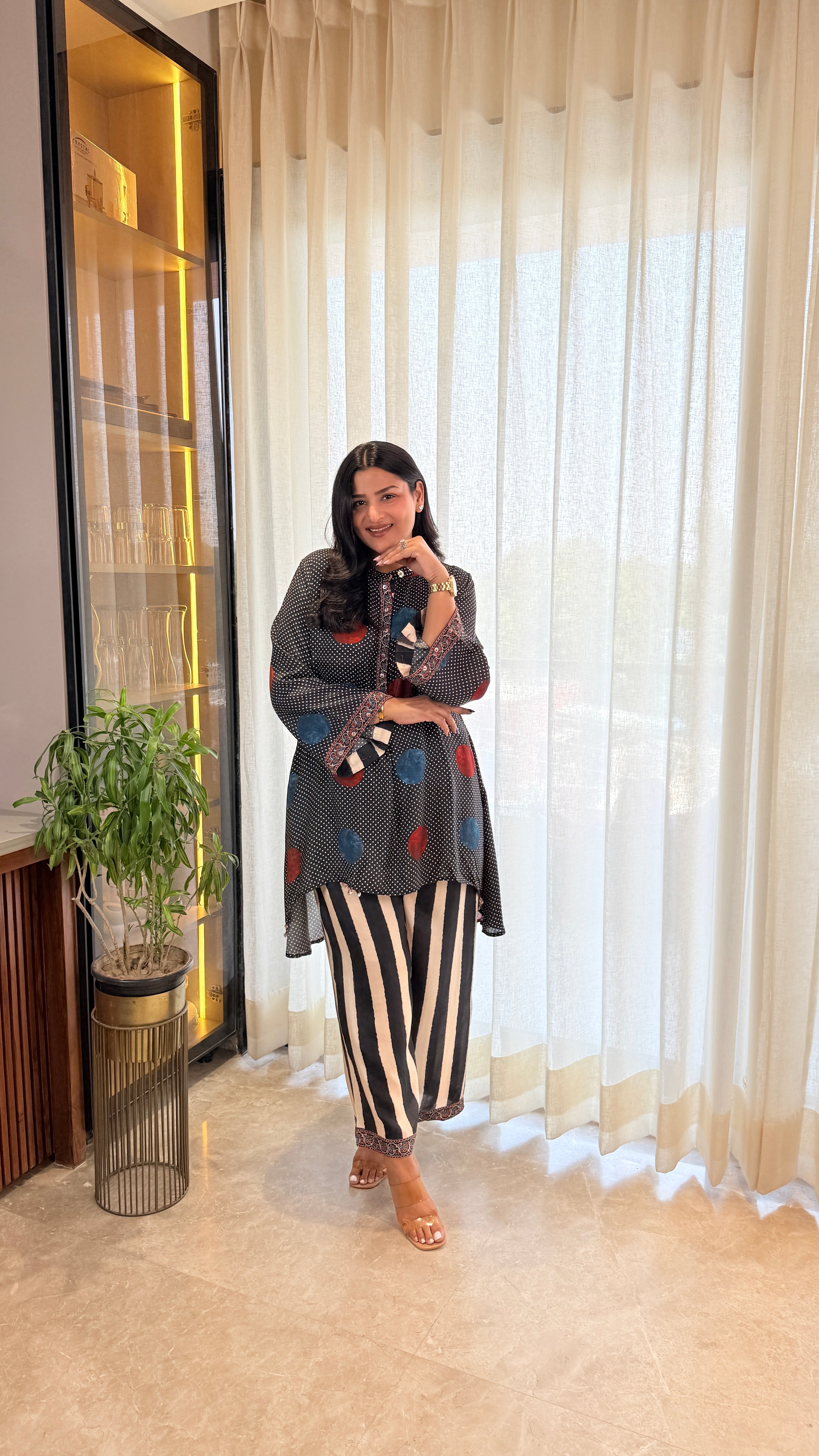 ⁠Red Blue Polka Muslin Cord Set shrisa.in