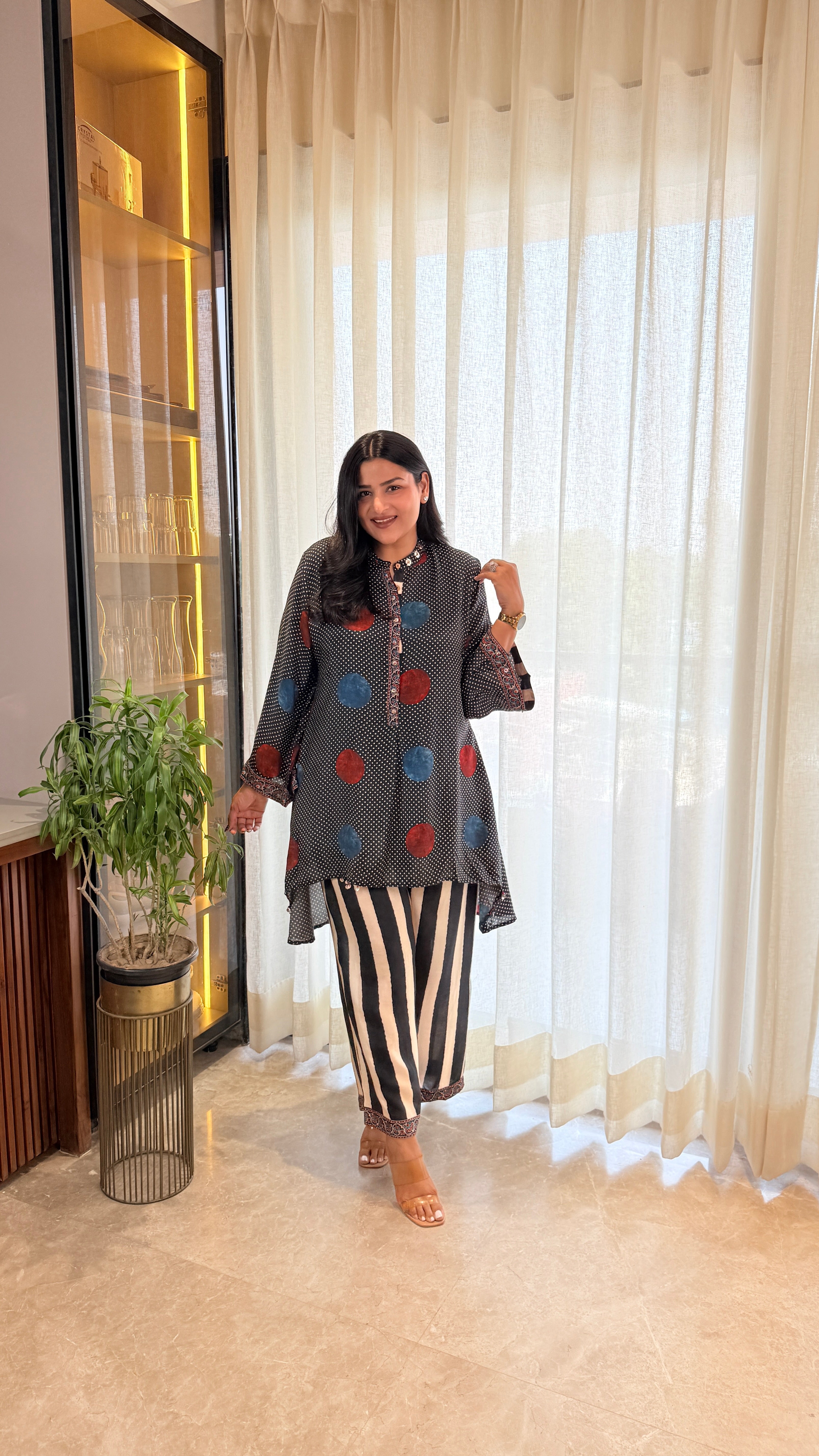 ⁠Red Blue Polka Muslin Cord Set shrisa.in