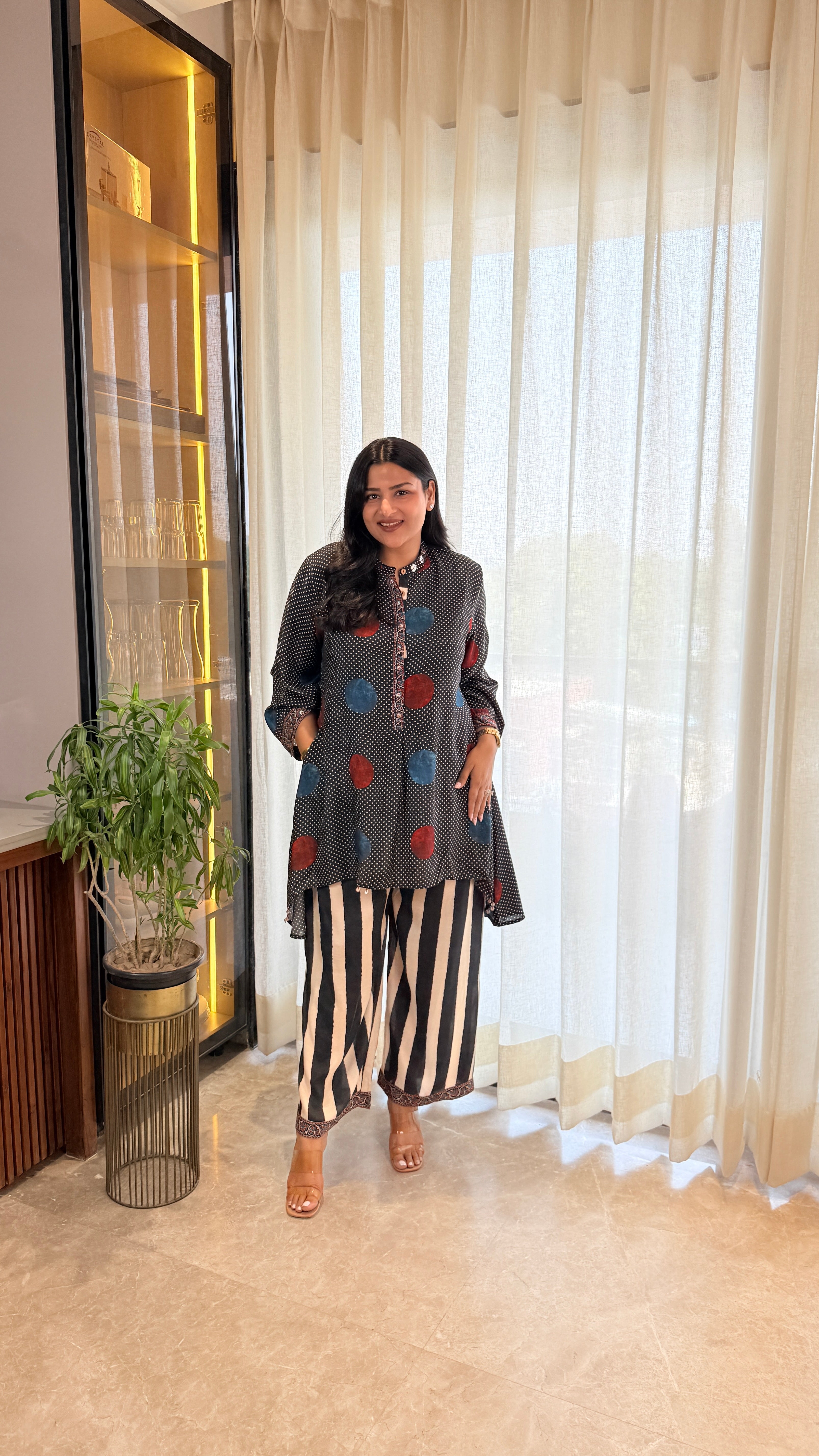 ⁠Red Blue Polka Muslin Cord Set shrisa.in